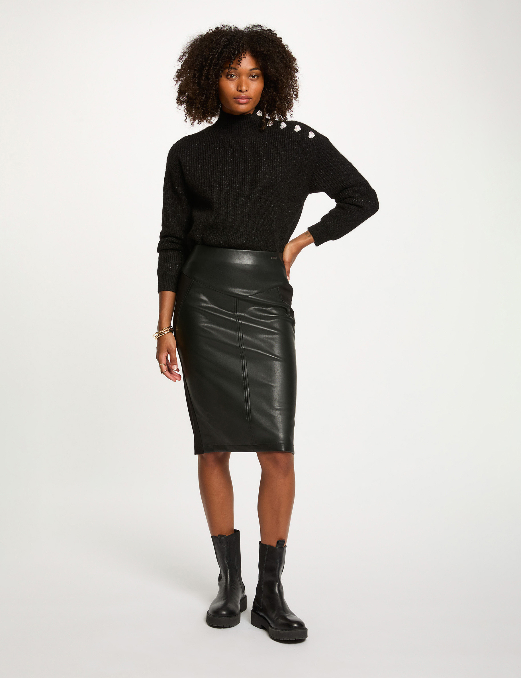 jupe ajustee similicuir noir femme zwart vrouw