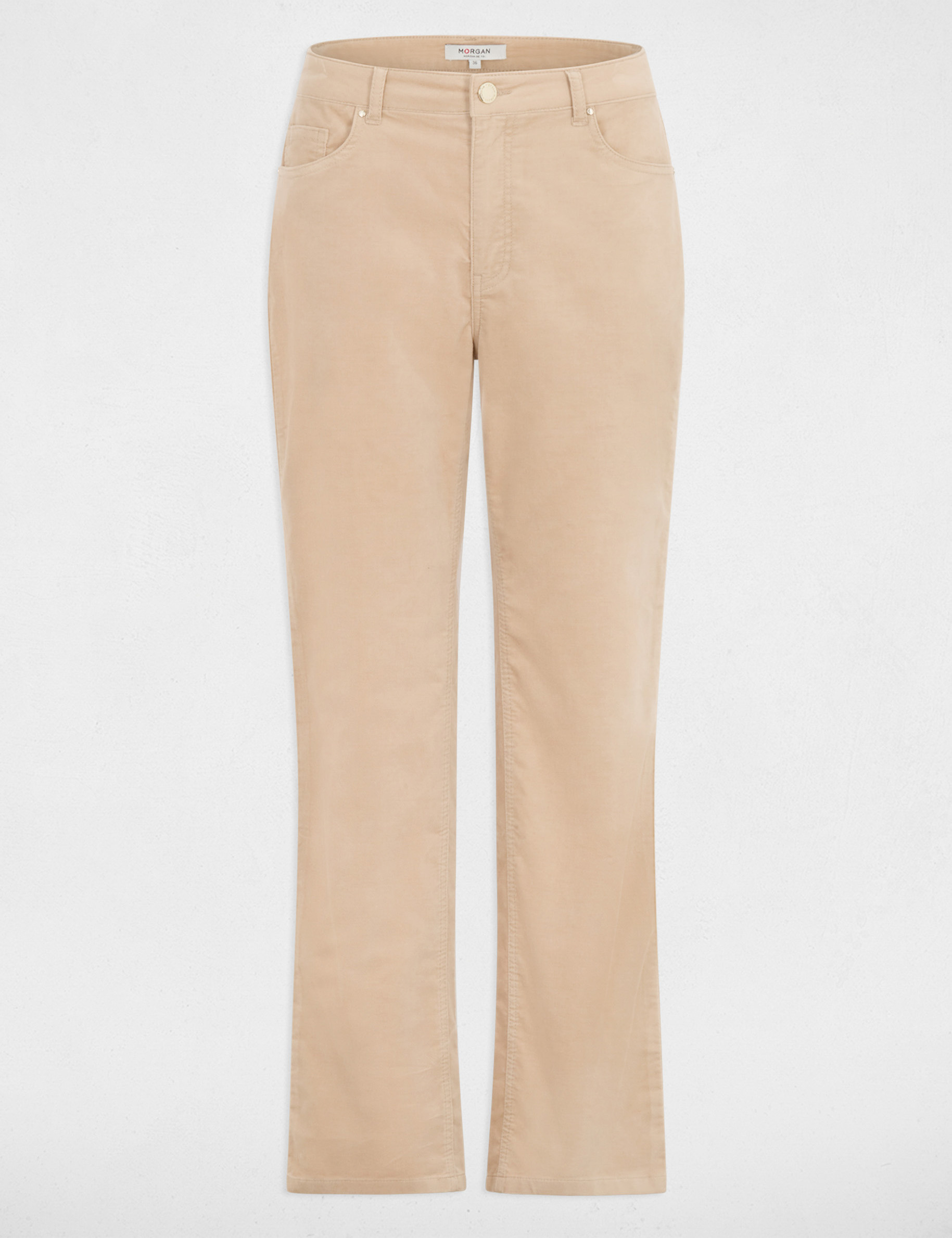 Pantalon droit taille haute ecru femme