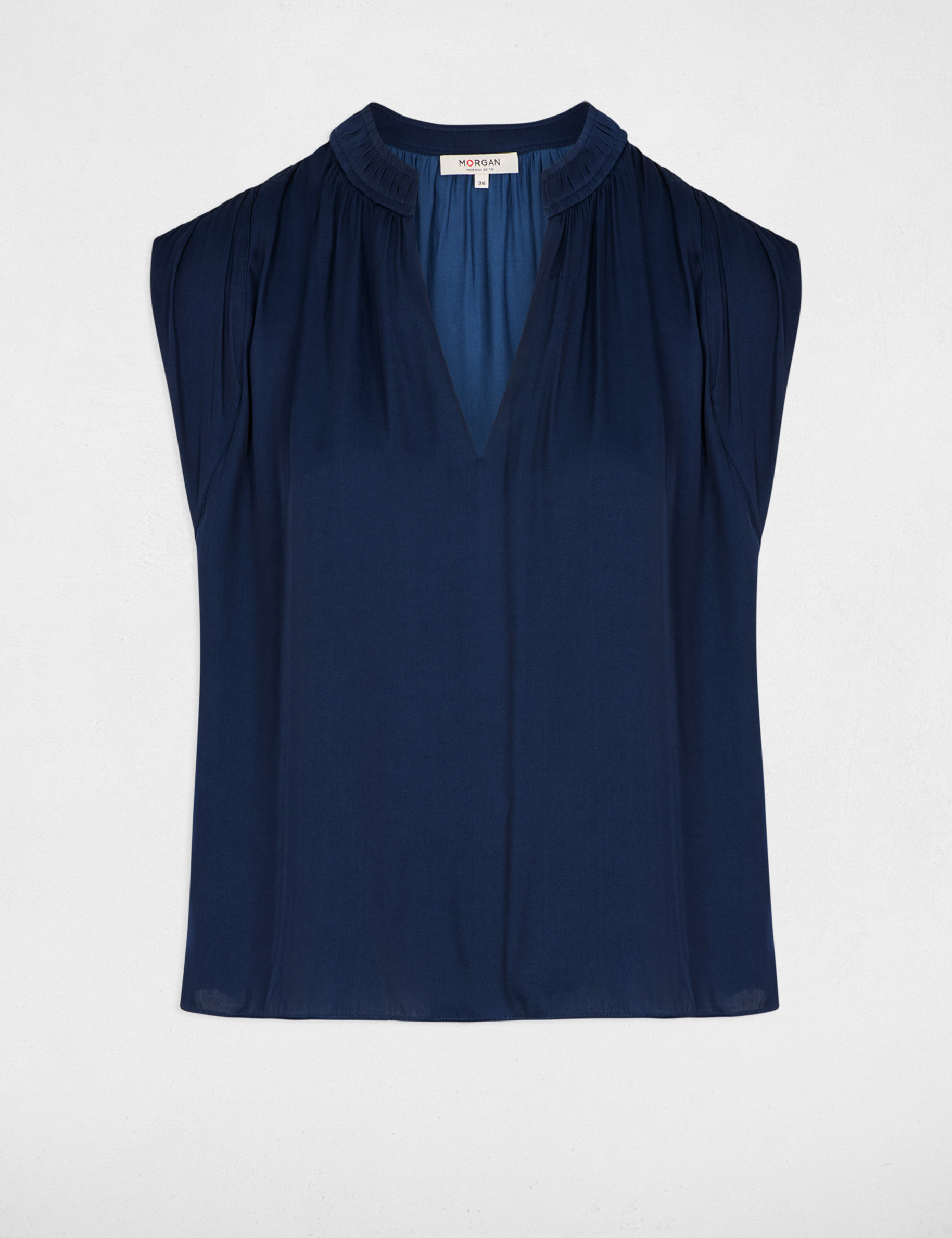 Blouse met korte mouwen marineblauw vrouw
