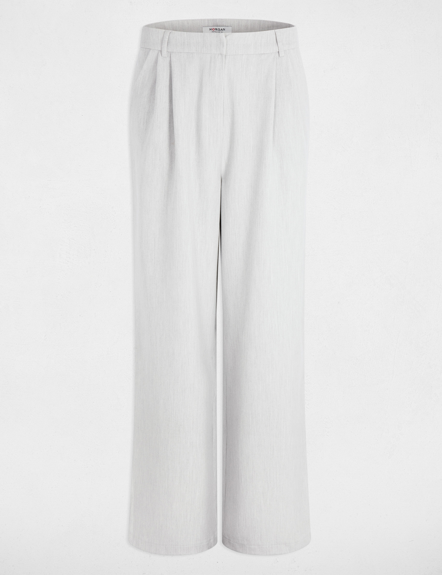 Pantalon large taille haute gris clair femme