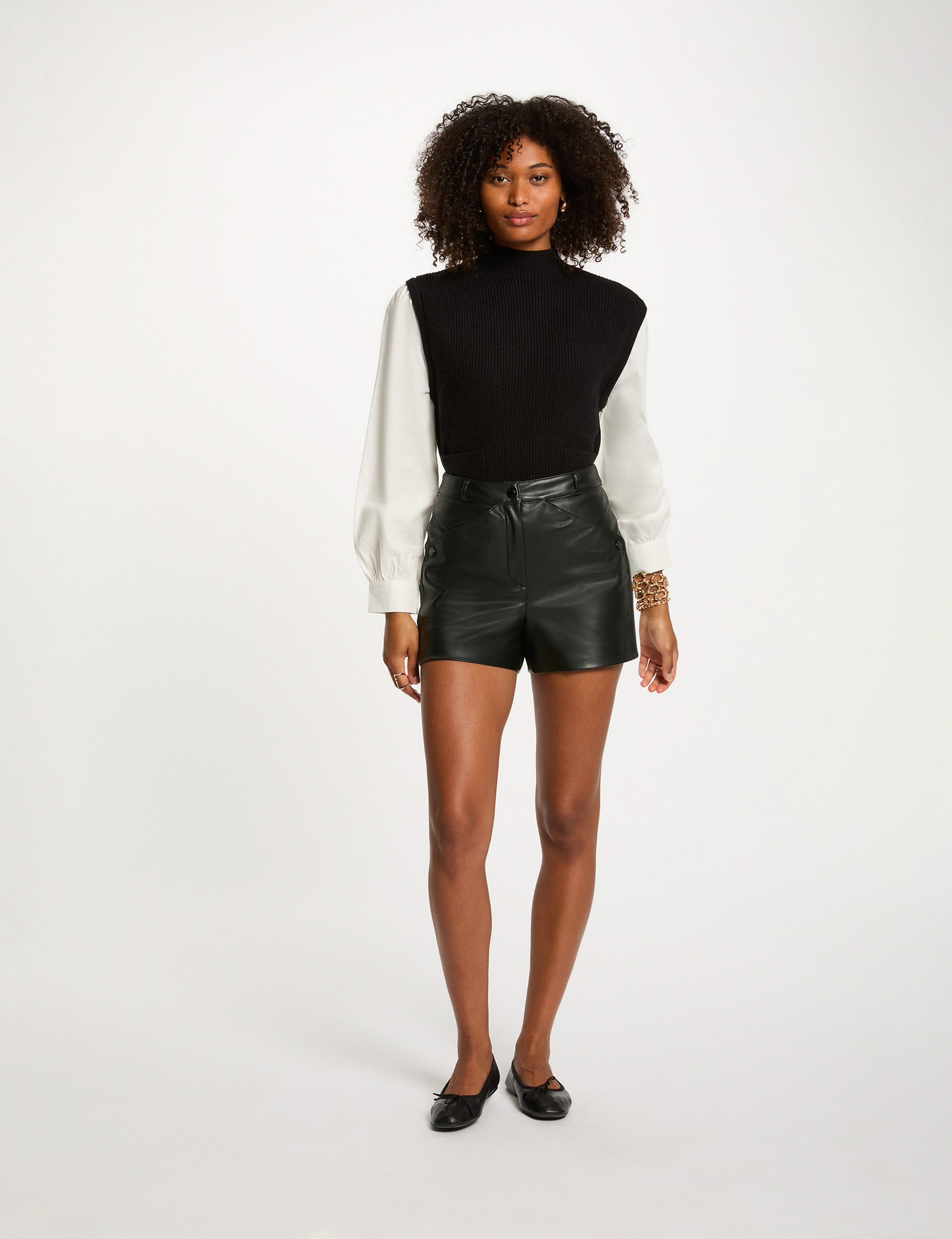 Pull court sans manches noir femme