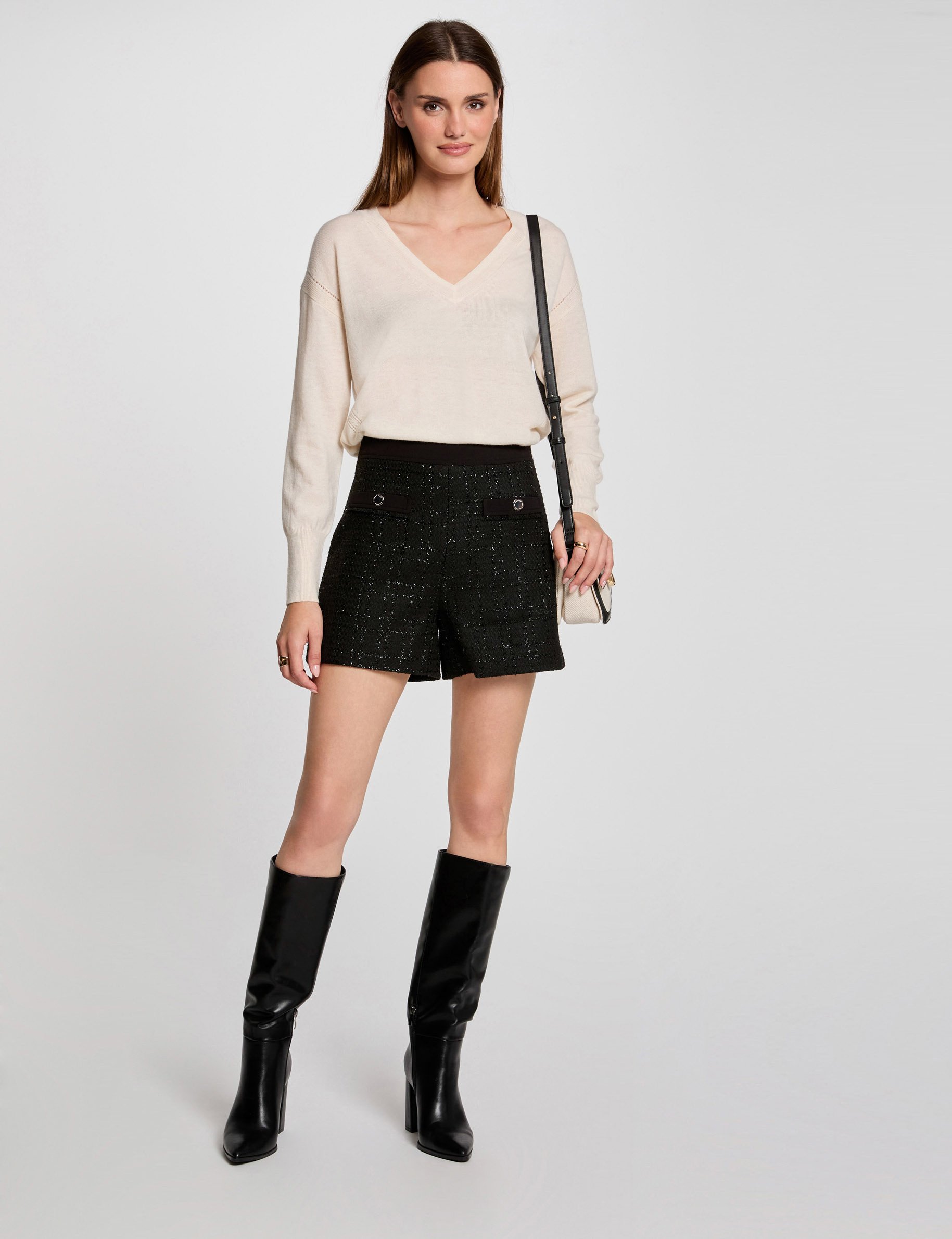 nauwsluitende tweed short zwart vrouw Nauwsluitende tweed short zwart vrouw