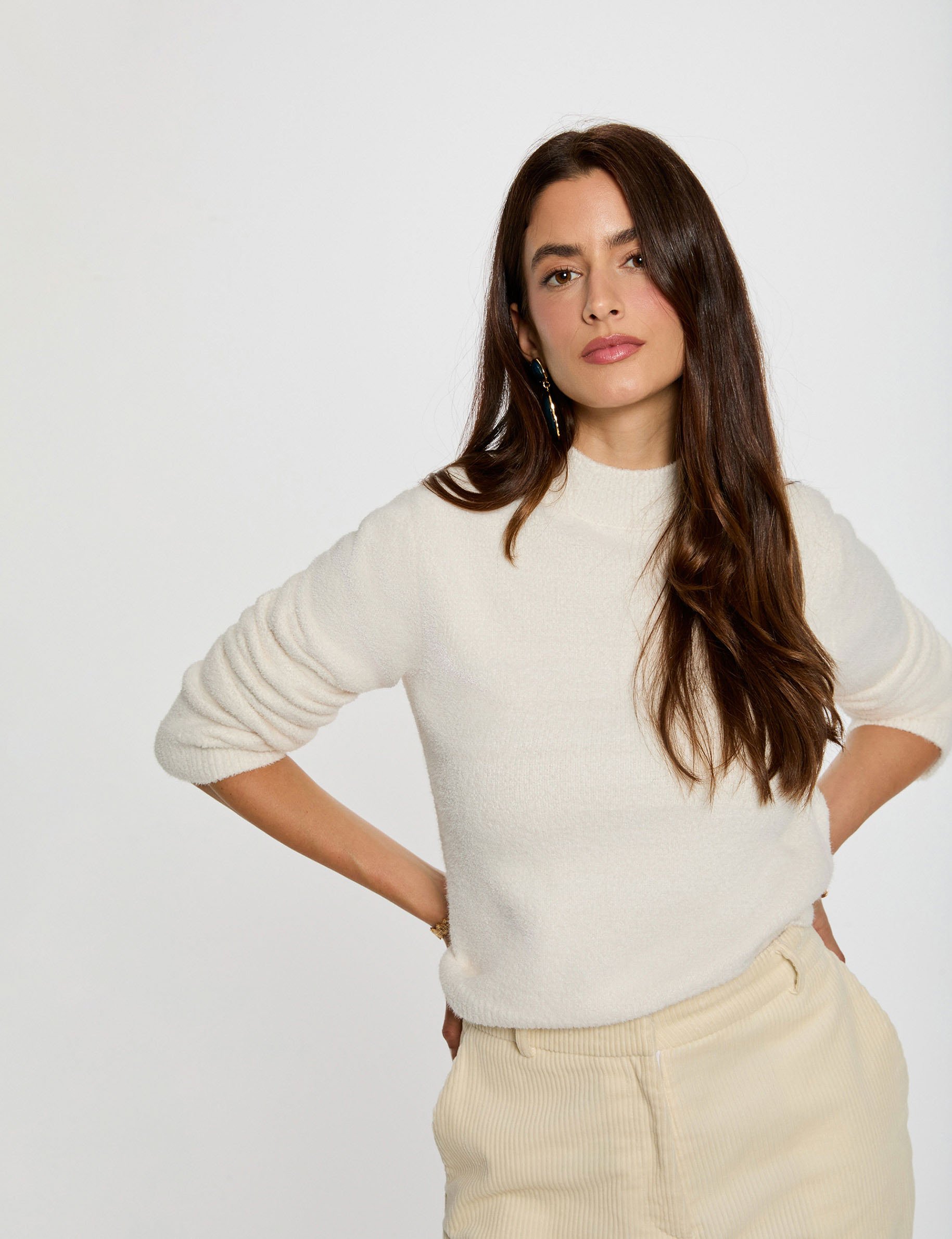 pull col montant ajuste ivoire femme Pull col montant ajusté ivoire femme
