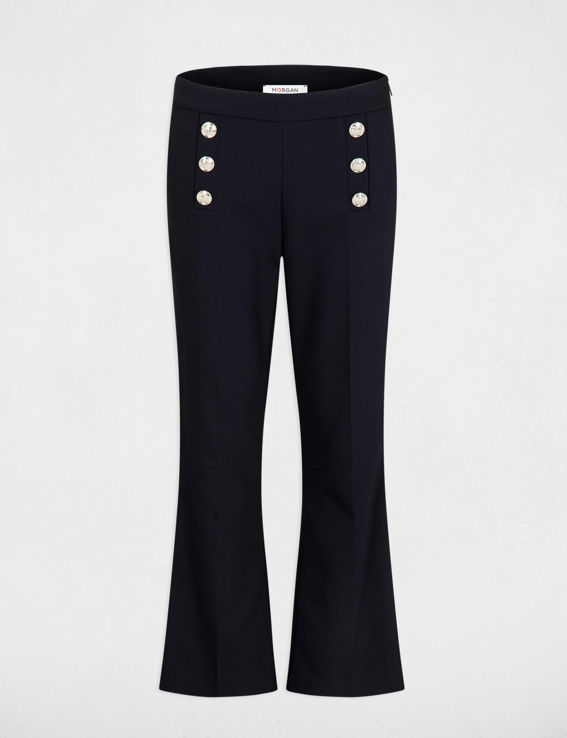 Pantalon flare à boutons marine femme