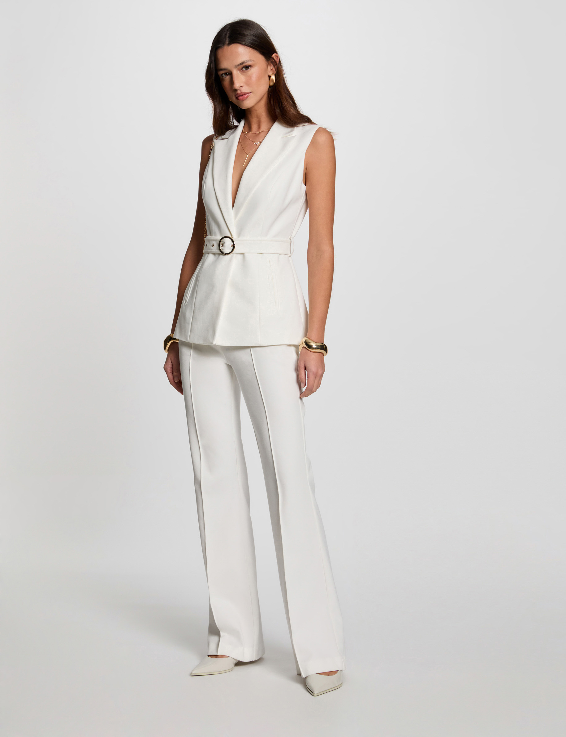 veste droite sans manches ceinturee blanc femme Veste droite sans manches ceinturée blanc femme