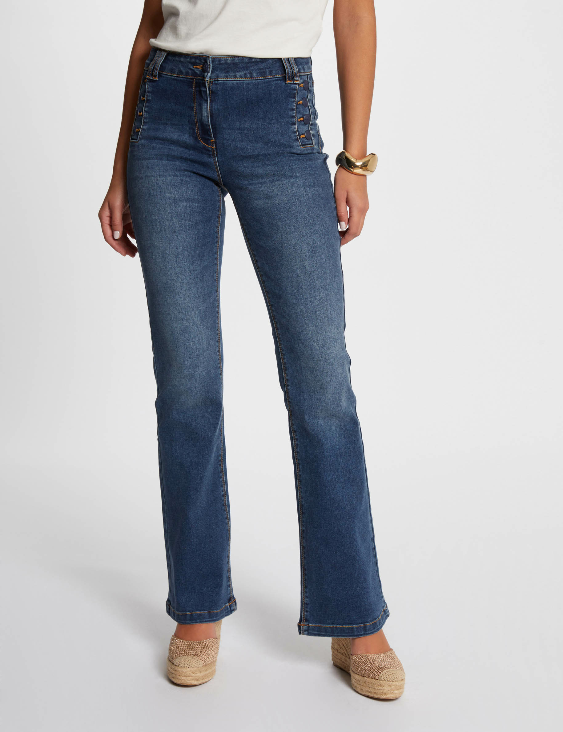 jeans flare a pont denim stone femme Jeans flare à pont denim stone femme