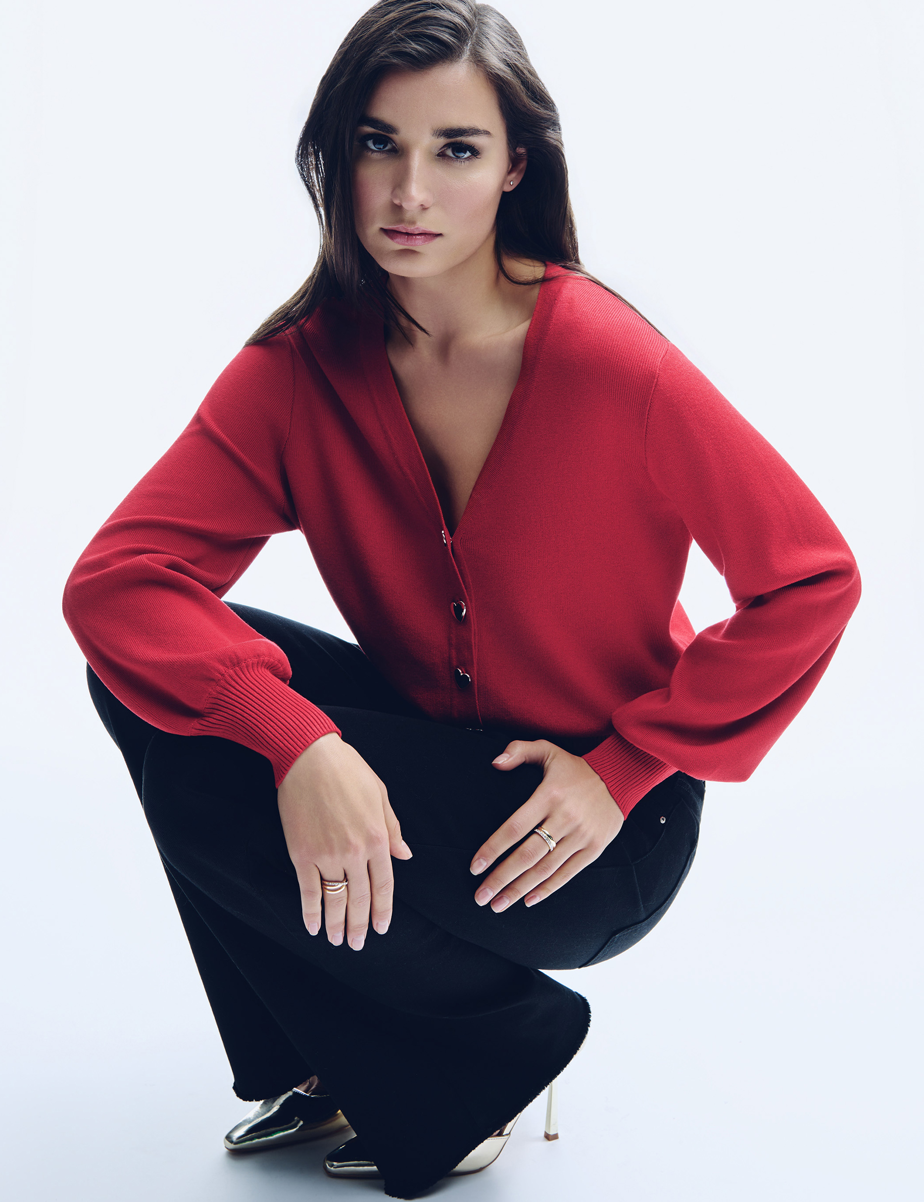 Getailleerd vest met V-hals rood vrouw