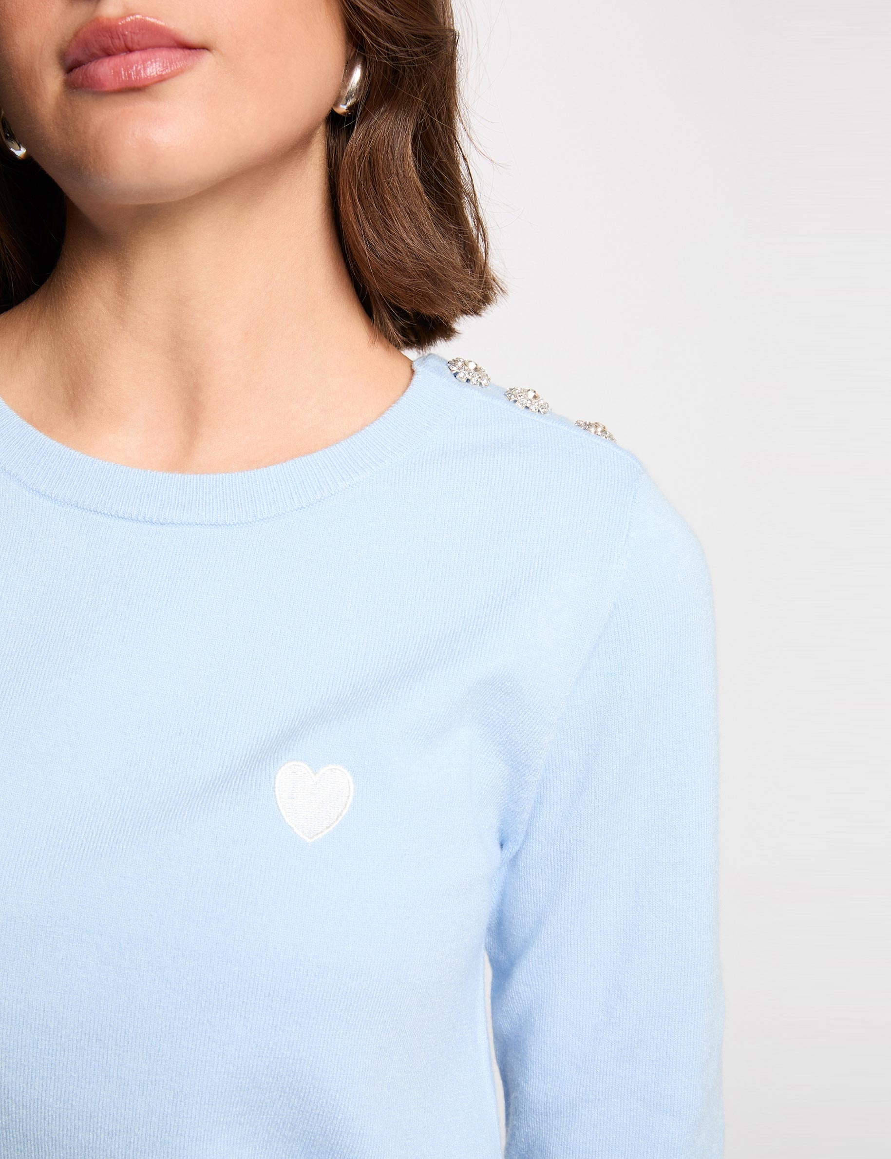 Trui met ronde hals en knopen hemelsblauw vrouw