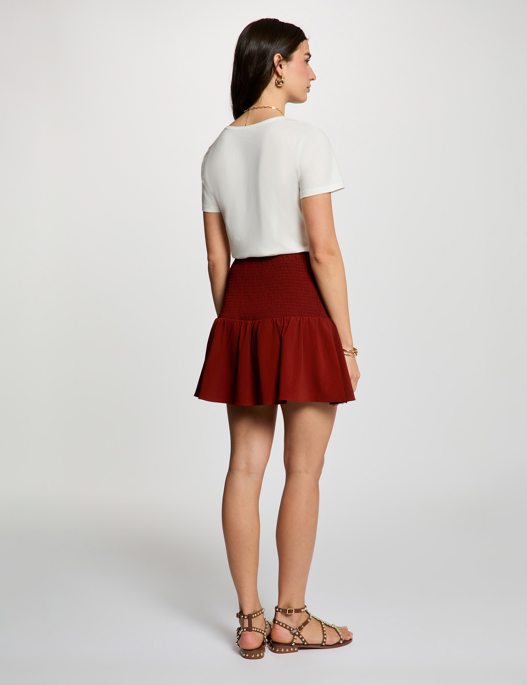 Jupe courte ajust&eacute;e marron cognac femme