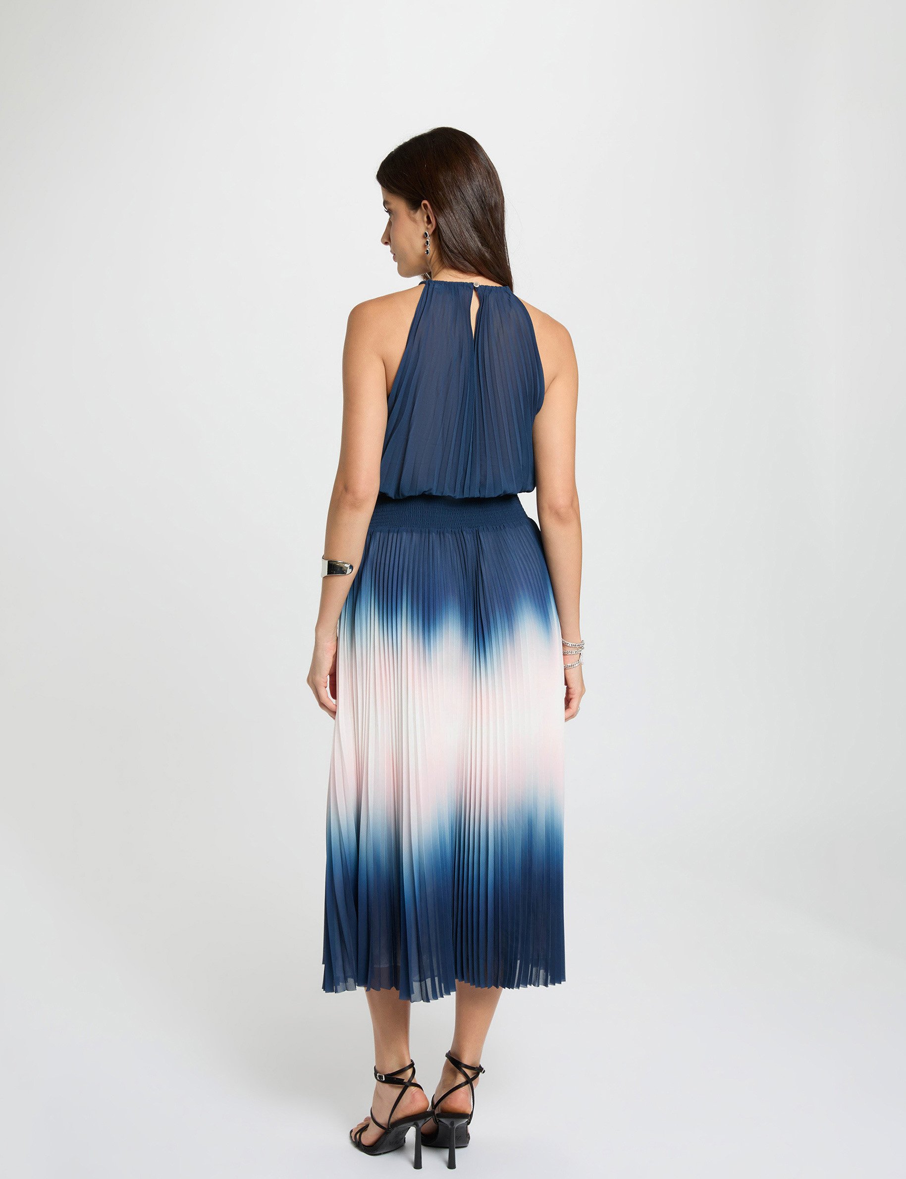 Robe longue pliss&eacute;e multicolore femme