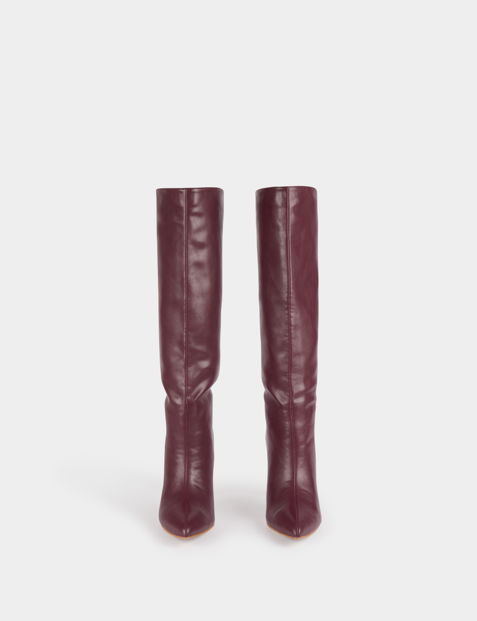 bottes hautes a talons aiguilles en cuir prune femme Bottes hautes à talons aiguilles en cuir prune femme