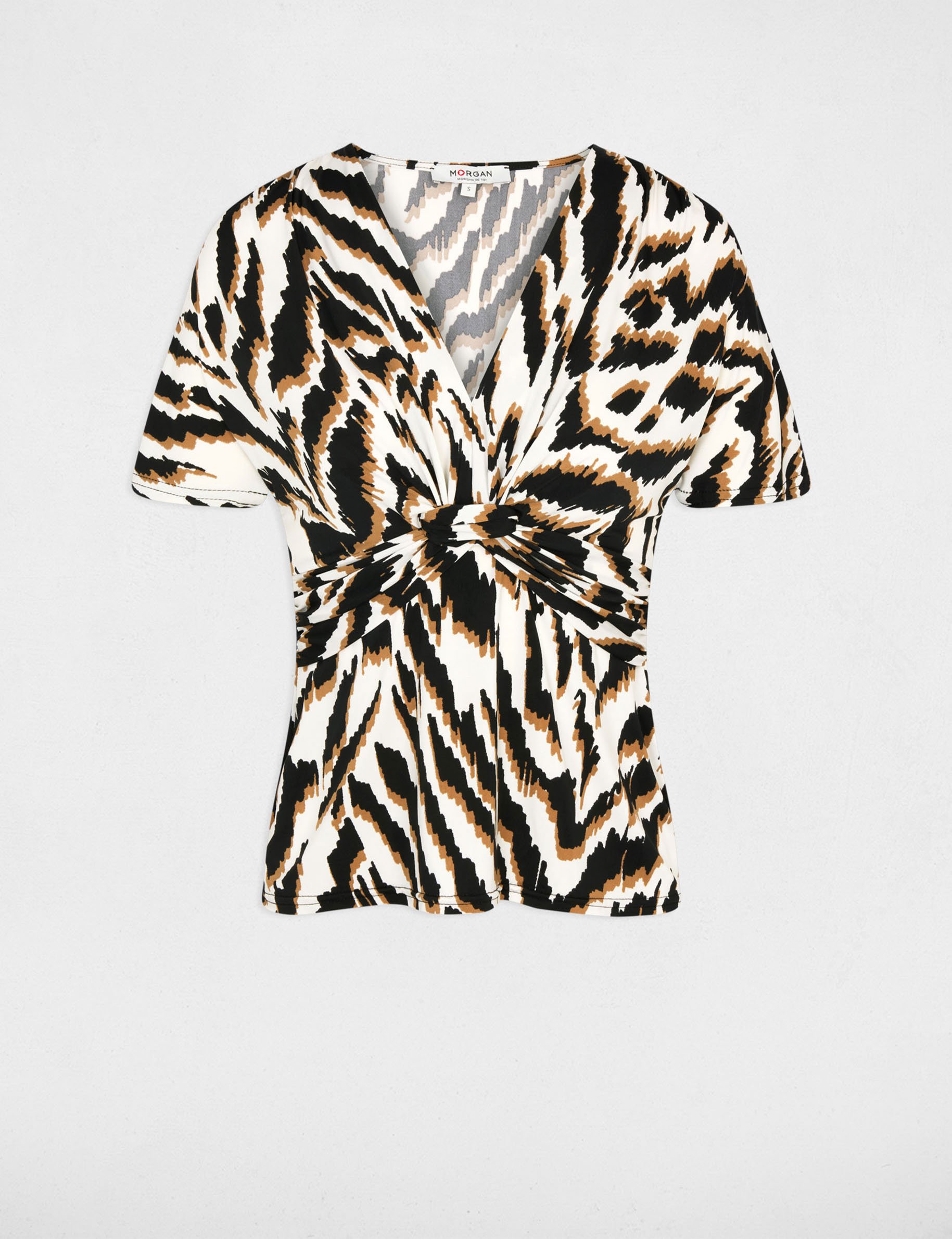 T-shirt cintr&eacute; col v multicolore femme