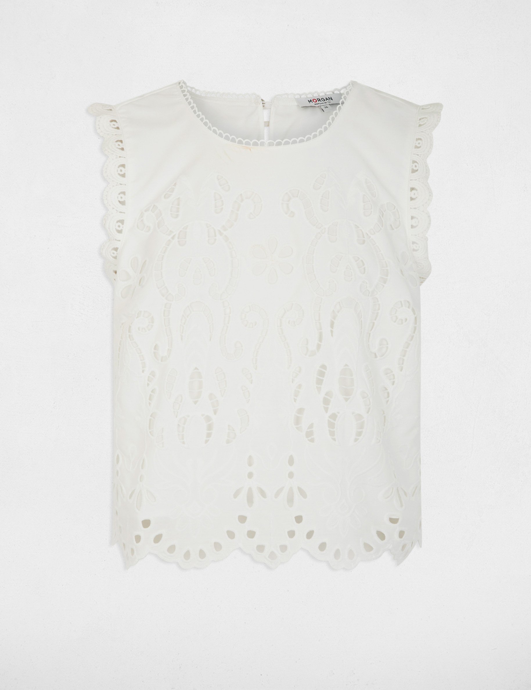 Mouwloze kanten top helder wit vrouw