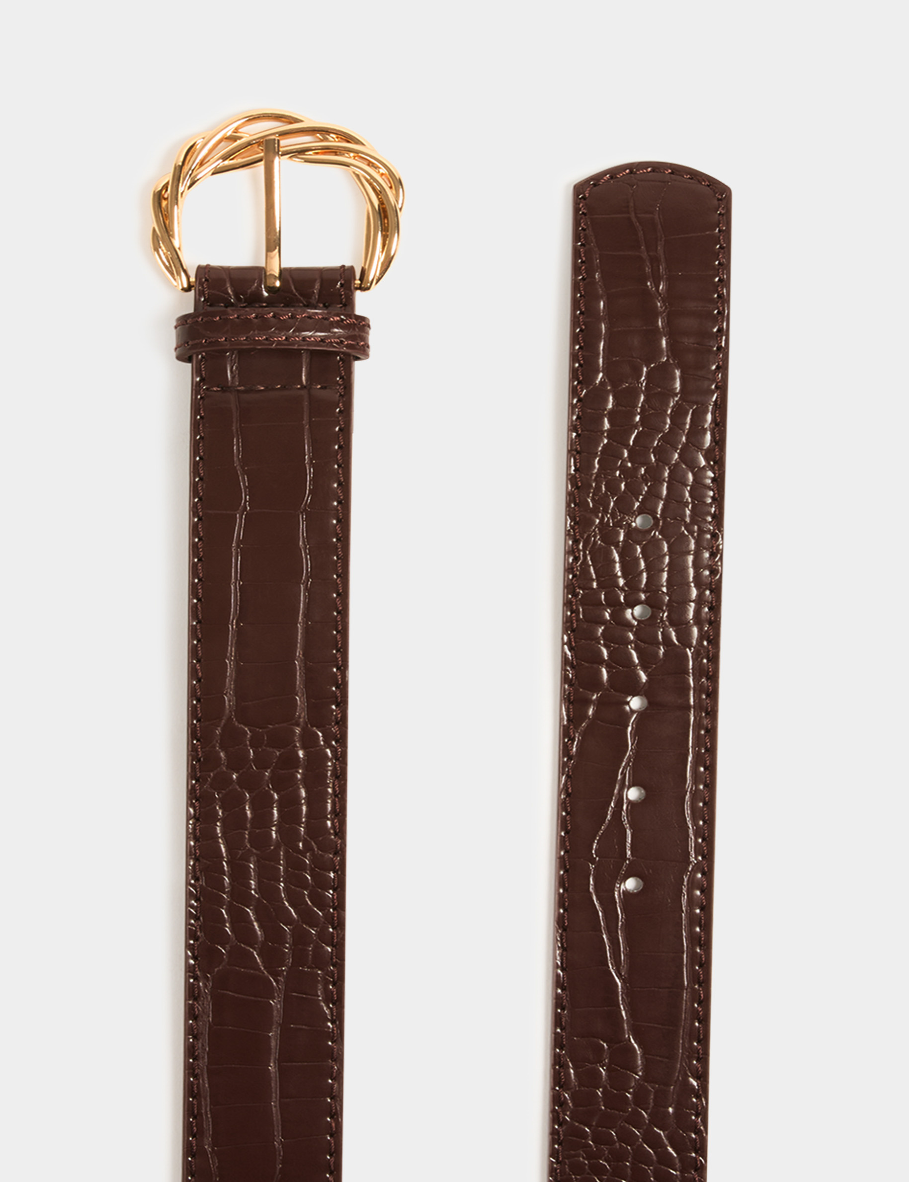 ceinture croco boucle tressee marron femme Ceinture croco boucle tressée marron femme