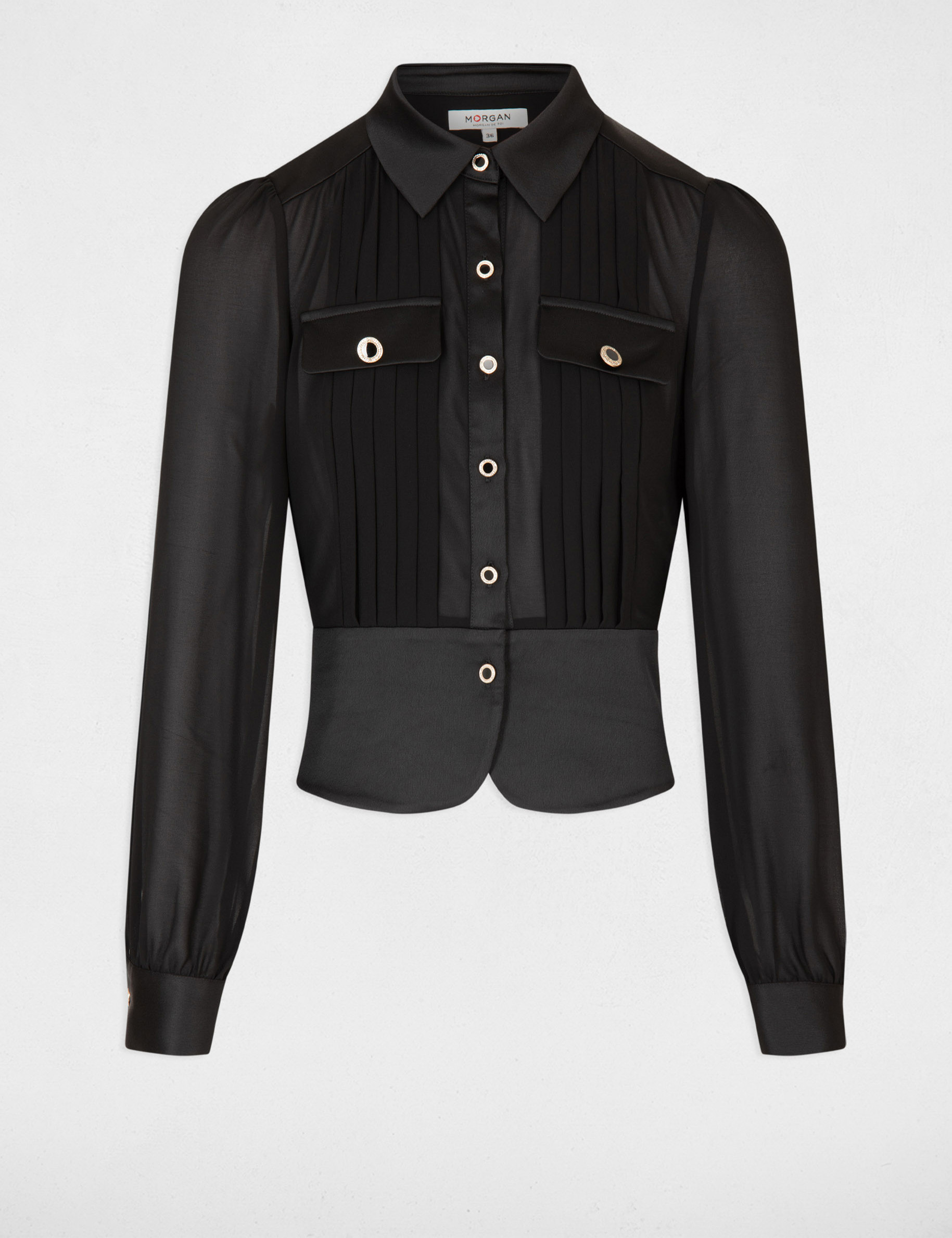 shirt met lange mouwen en plooien zwart vrouw Shirt met lange mouwen en plooien zwart vrouw