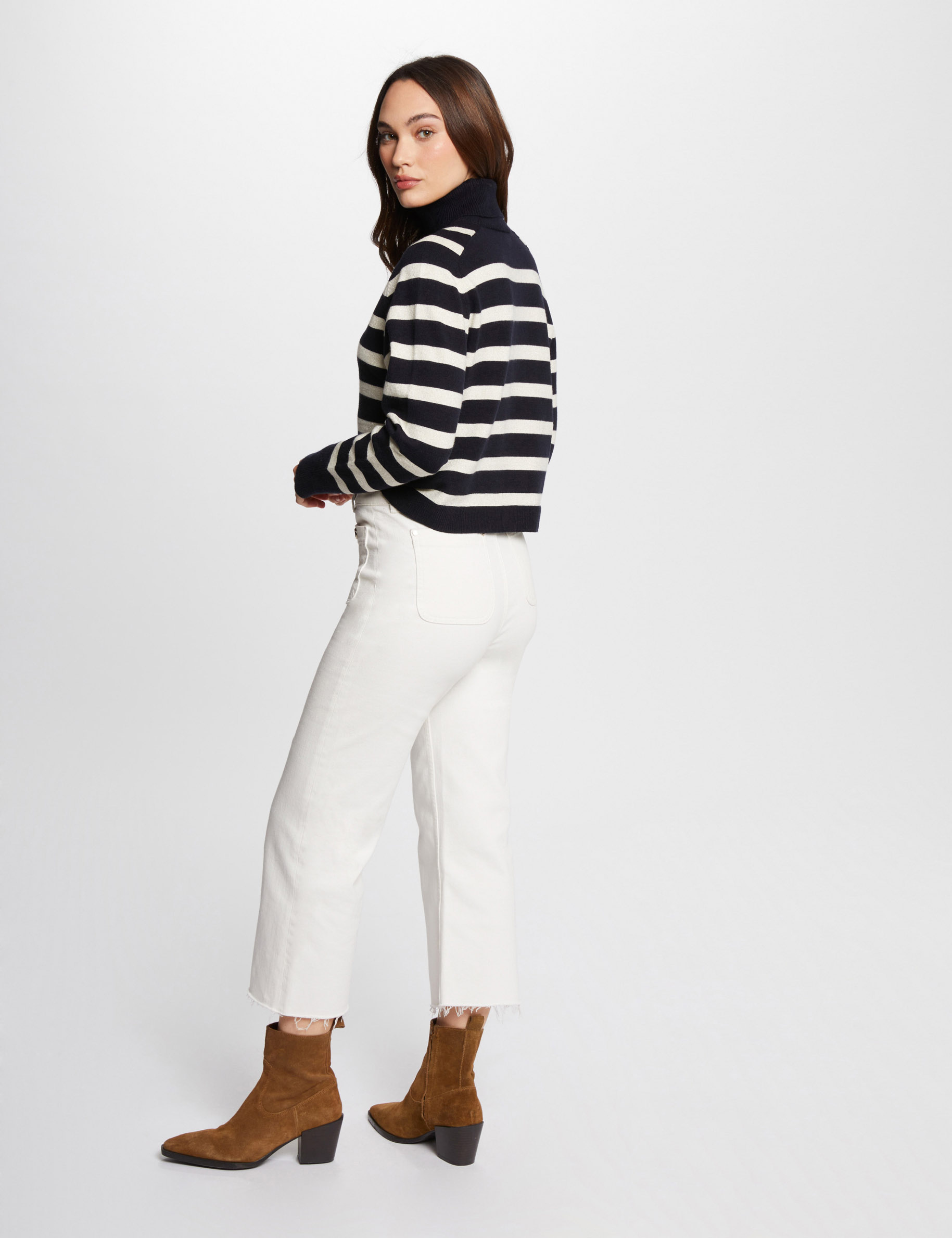 pull col roule a rayures marine femme Pull col roulé à rayures marine femme