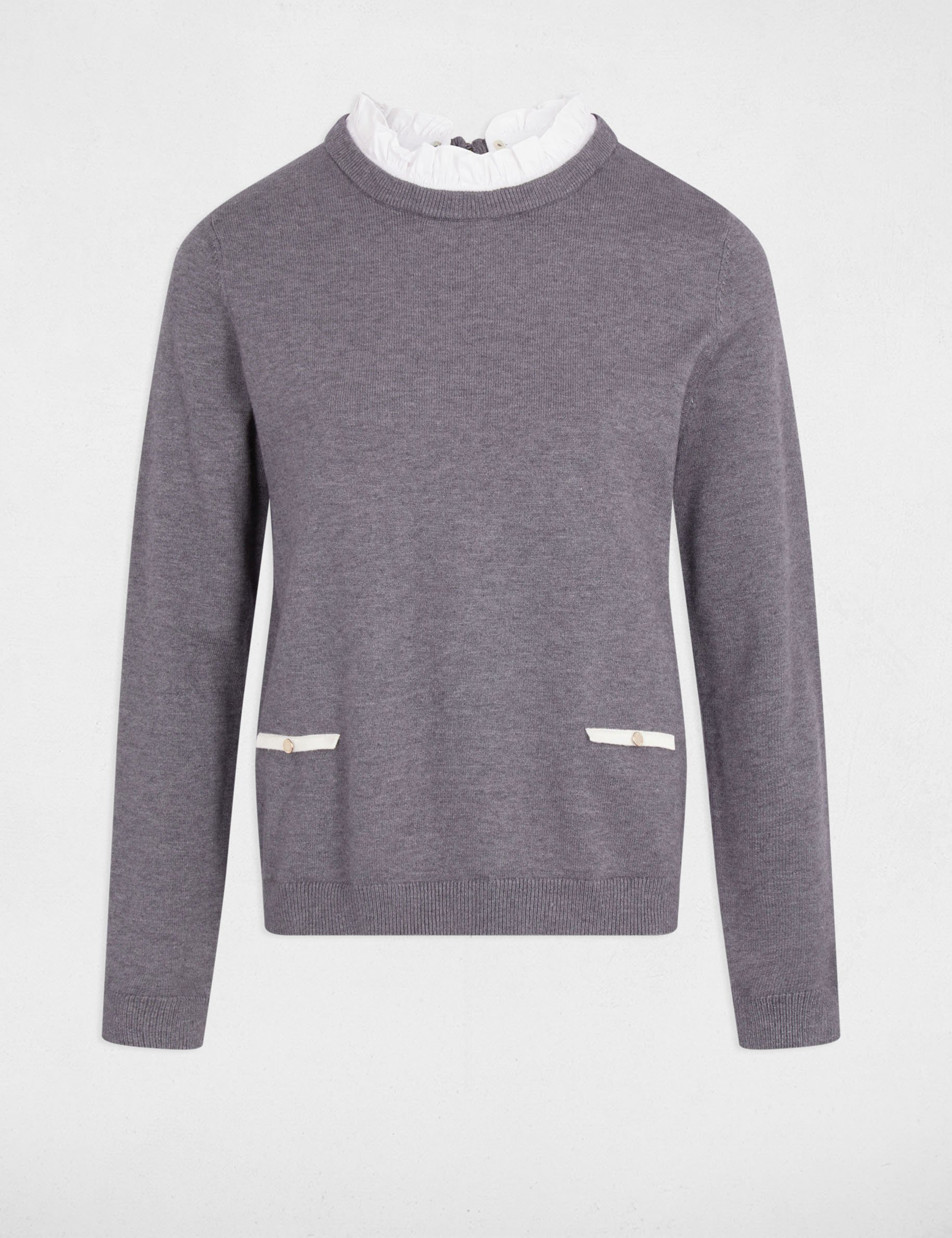 Trui met overhemdkraag gris clair vrouw