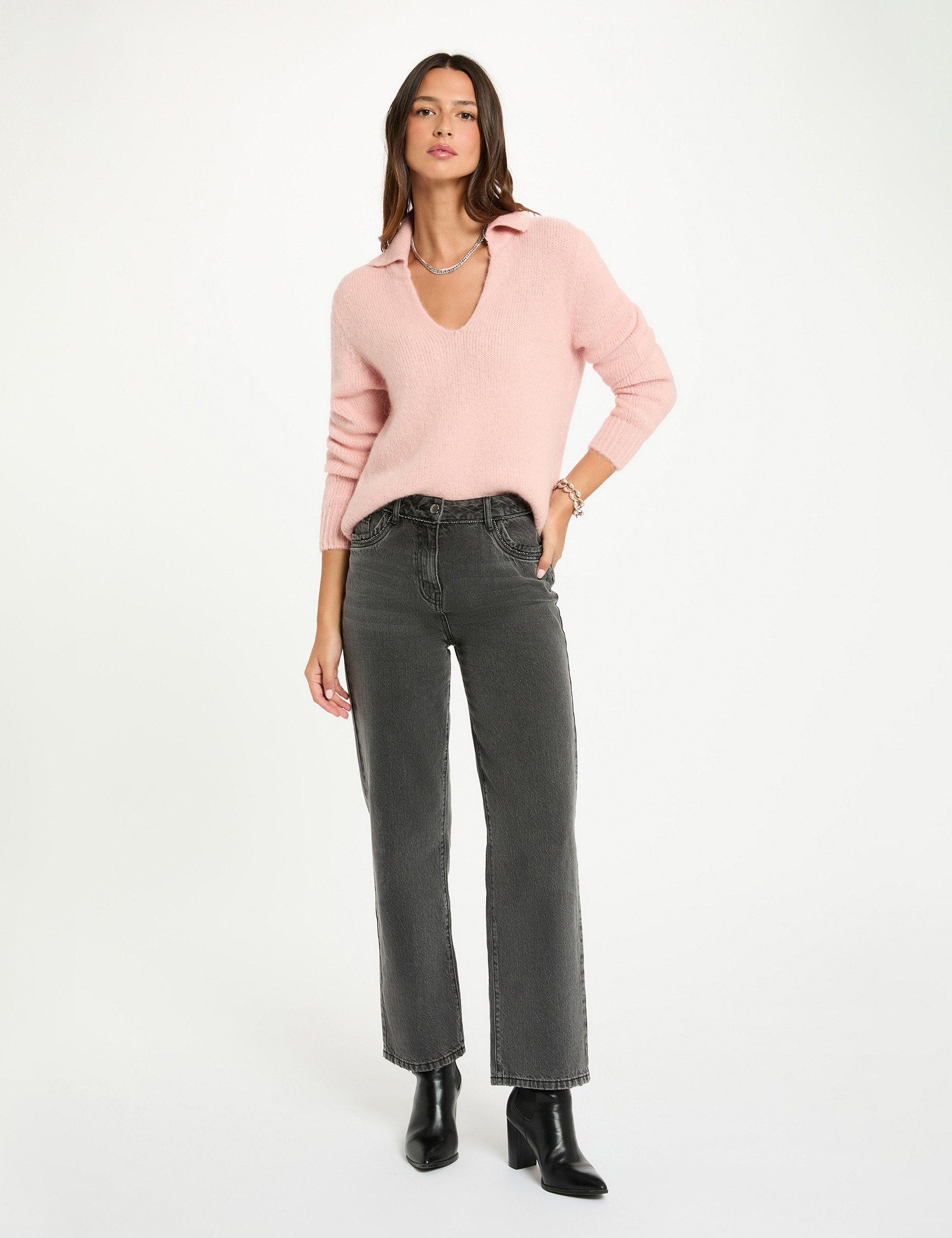 trui met polokraag poeder roze vrouw Trui met polokraag poeder roze vrouw