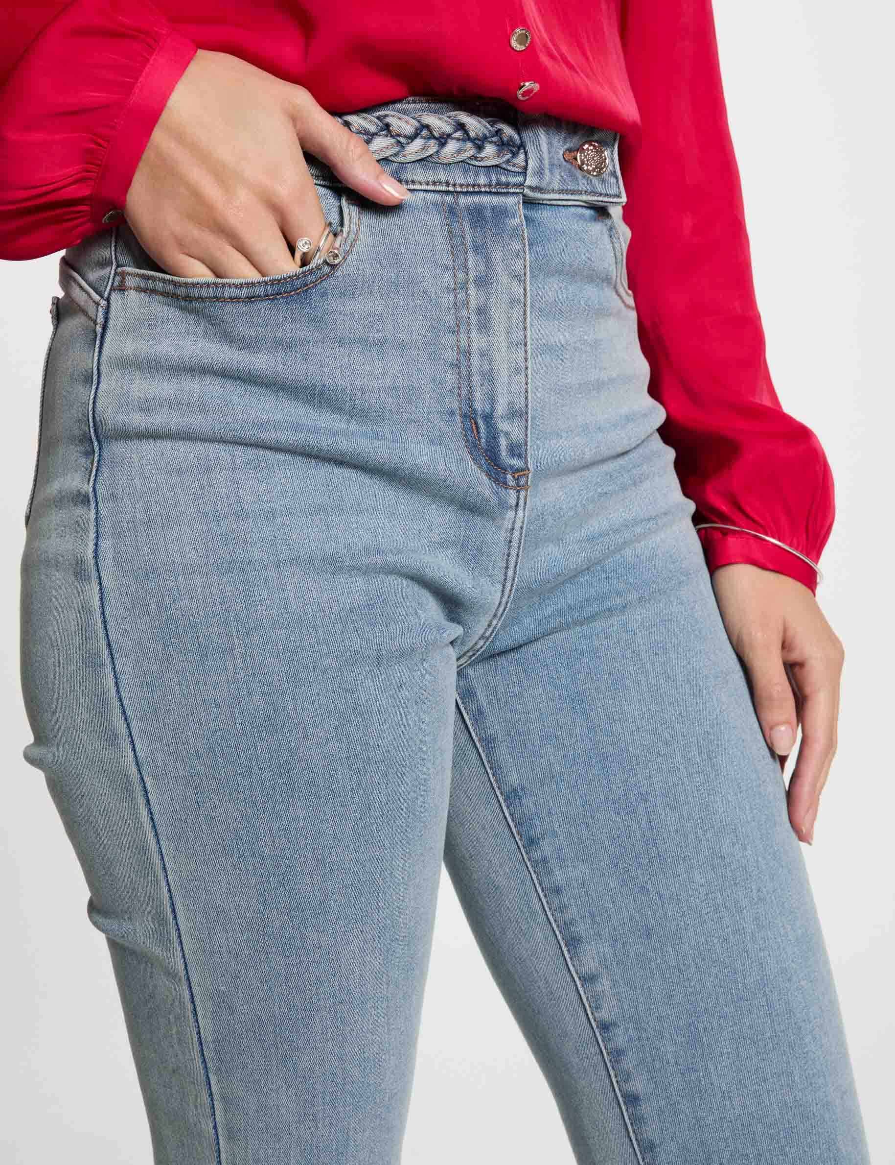 Rechte jeans met gevlochten details gebleekt denim vrouw