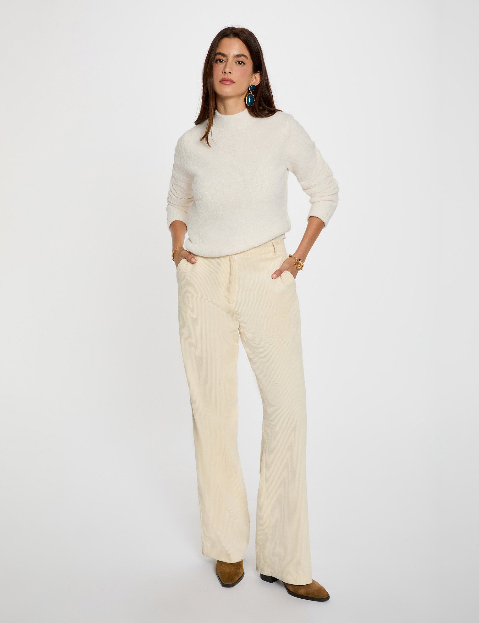 pull col montant ajuste ivoire femme Pull col montant ajusté ivoire femme