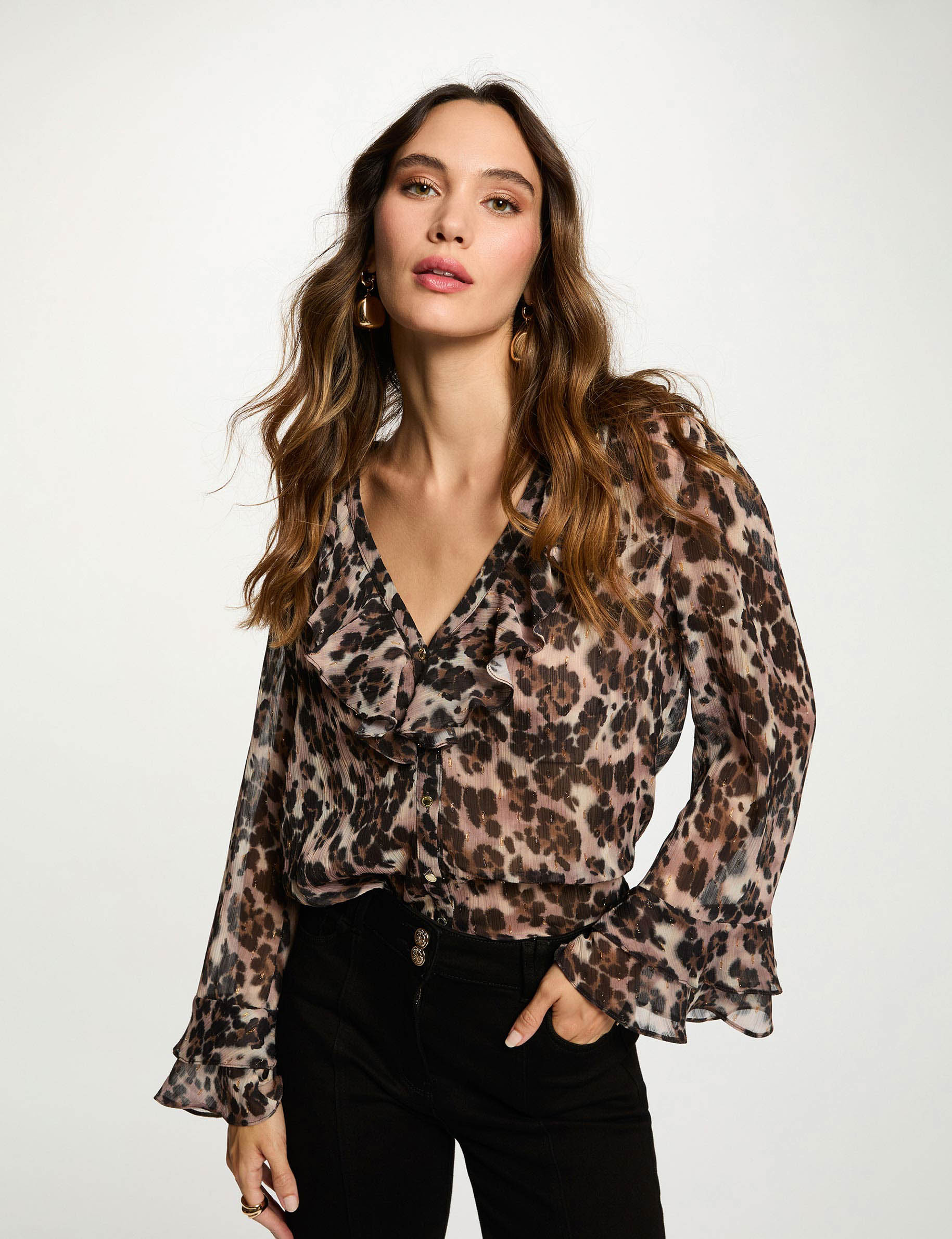 Chemise ajustée col v multicolore femme