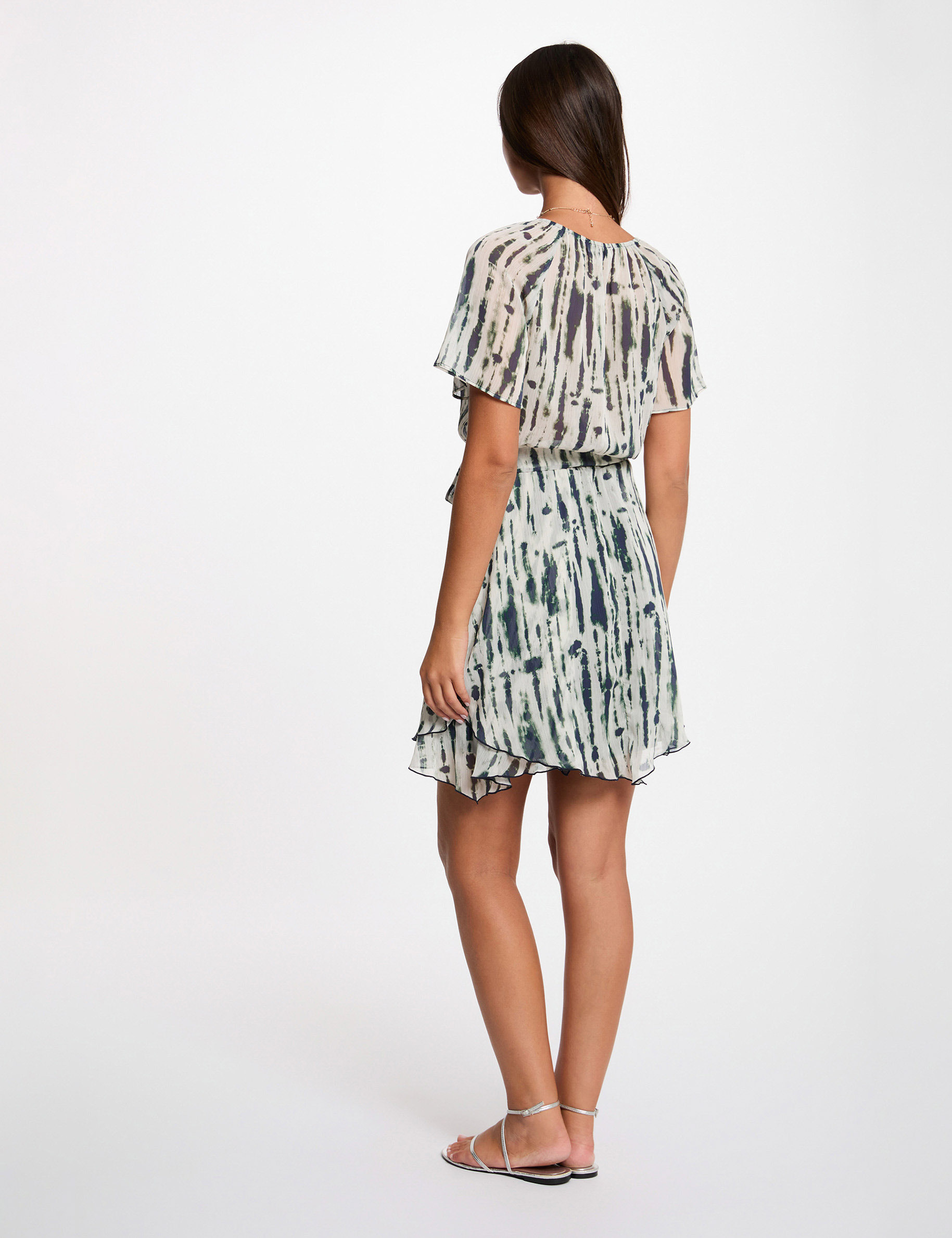 Robe courte col v multicolore femme