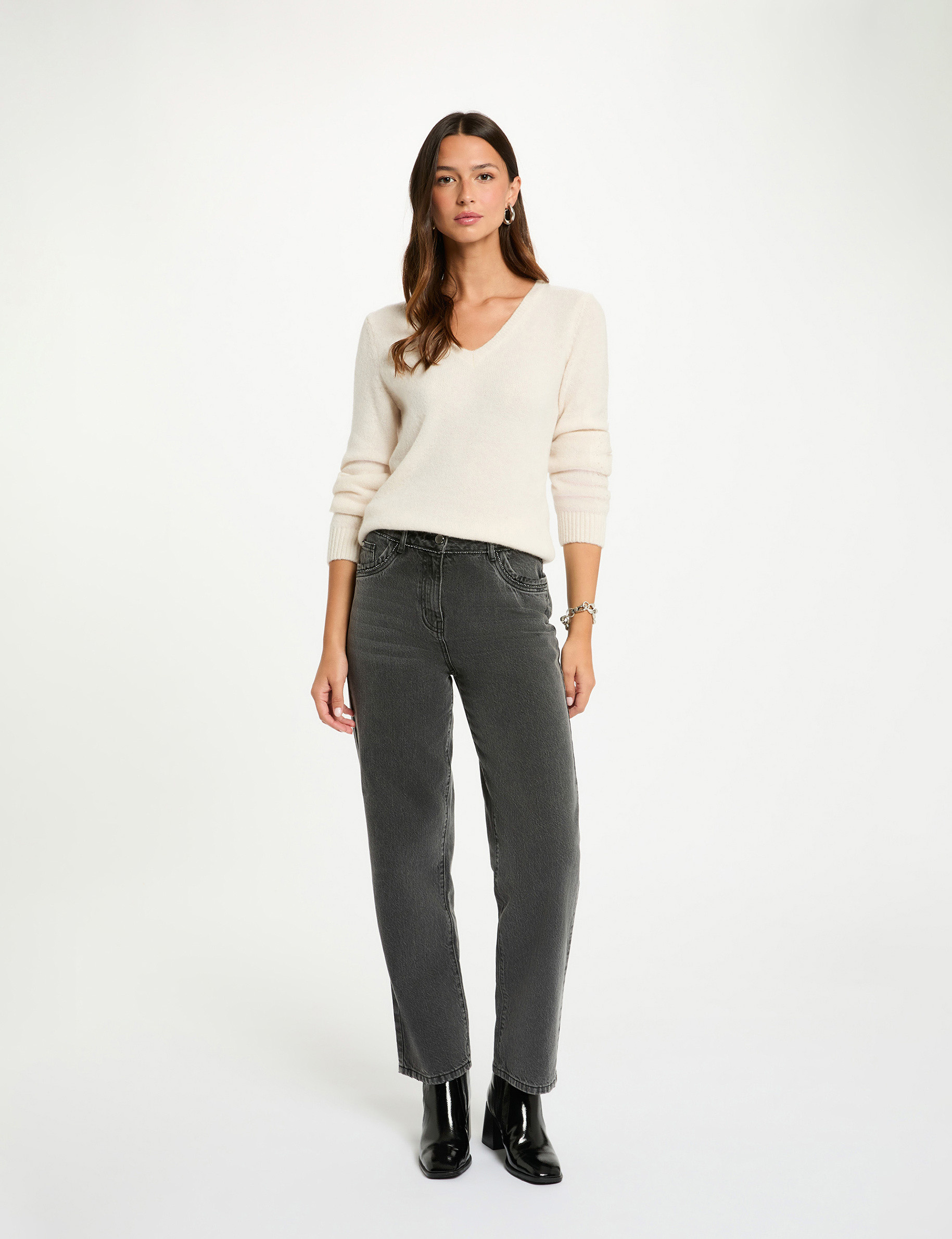 pull court col v ivoire femme Pull court col v ivoire femme