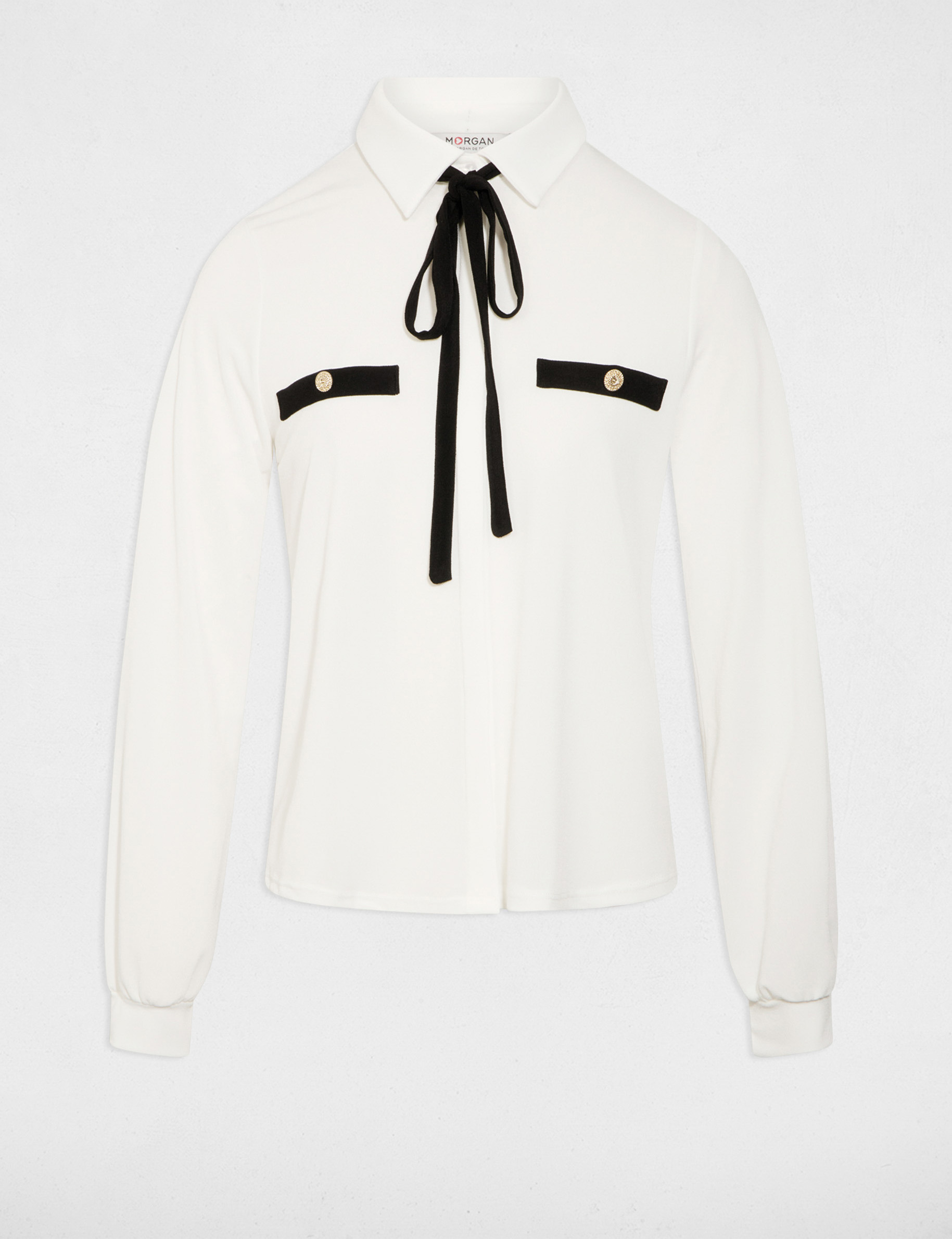 T-shirt met omgeslagen kraag helder wit vrouw