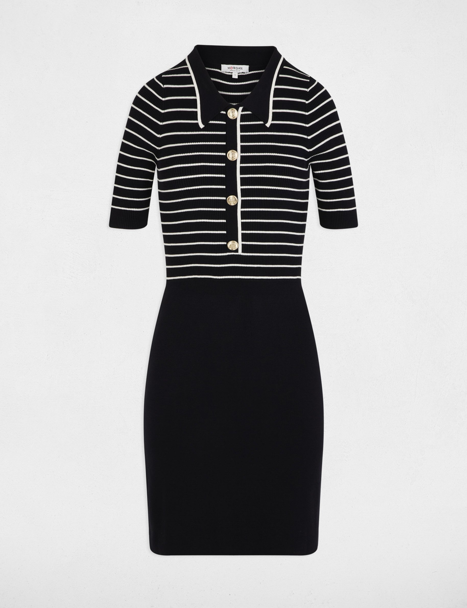 Robe tricot courte rayée bleu marine femme