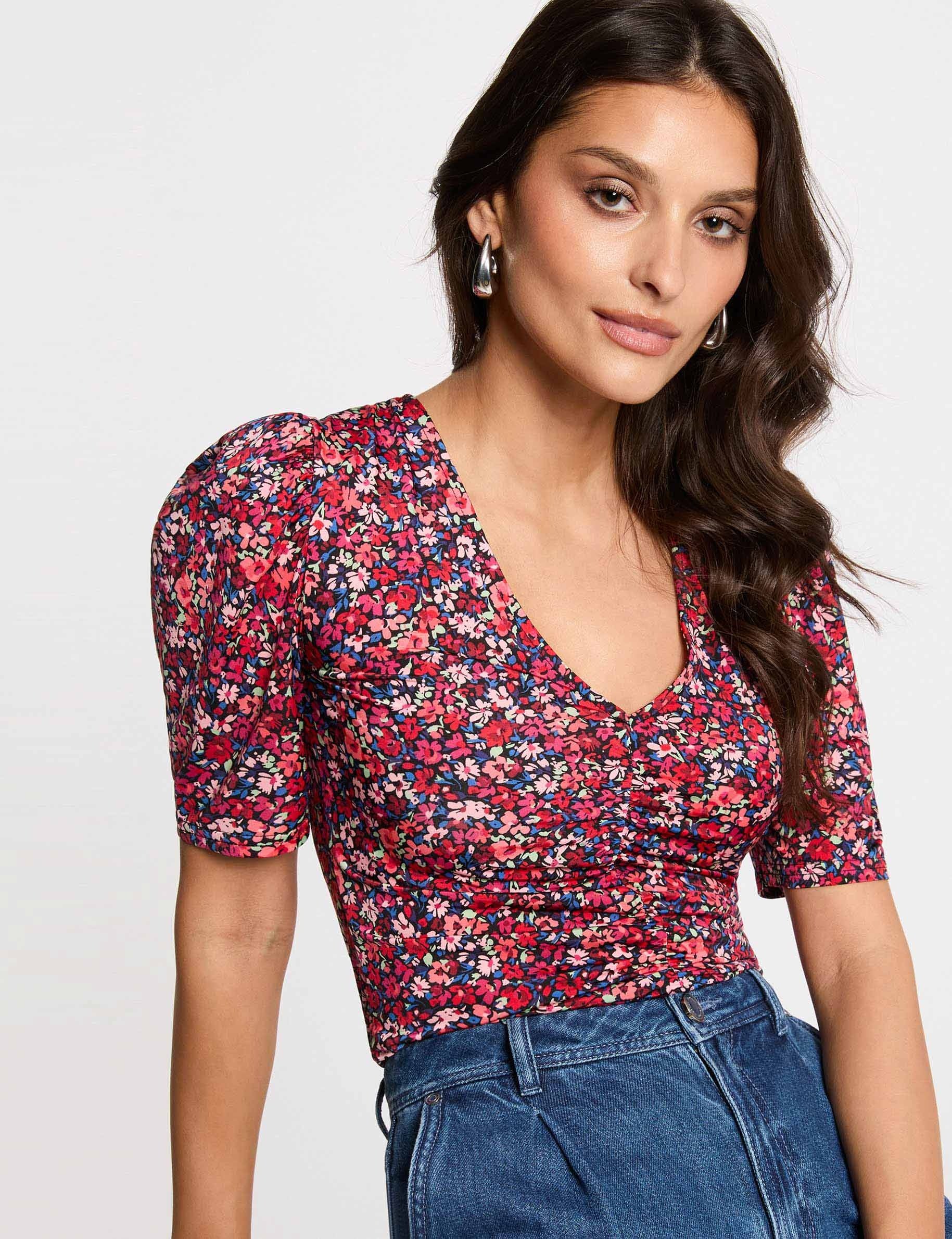 Getailleerd V-hals T-shirt meerkleurig vrouw