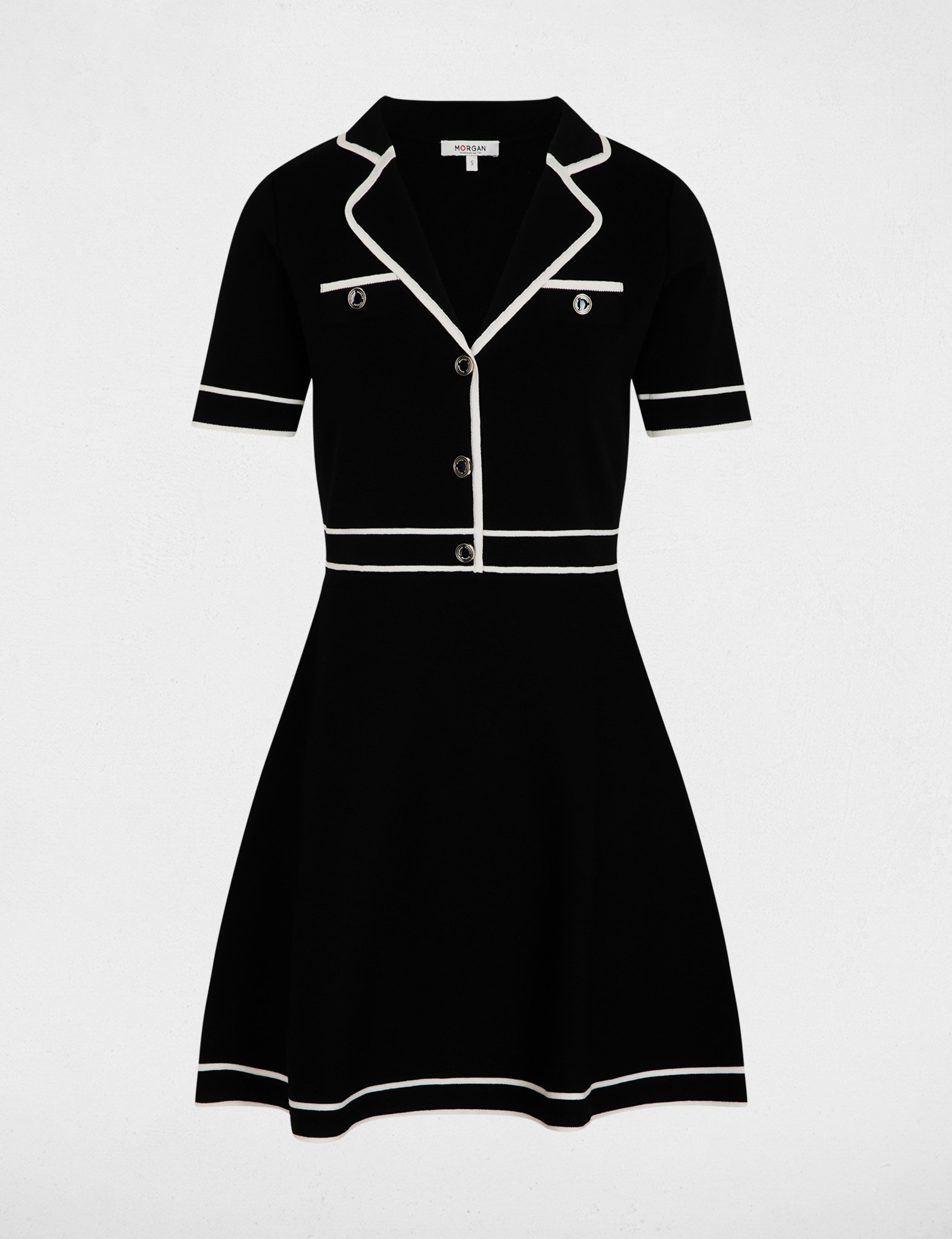 Robe courte col &agrave; revers noir femme