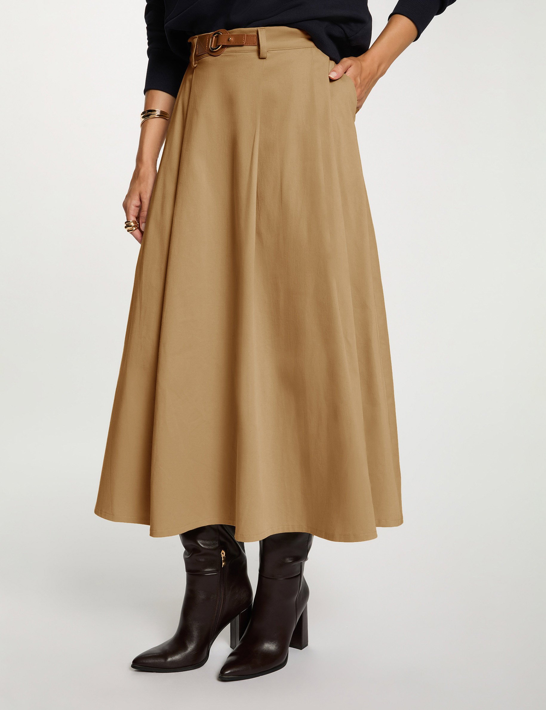 Uitlopende rok met hoge taille beige vrouw