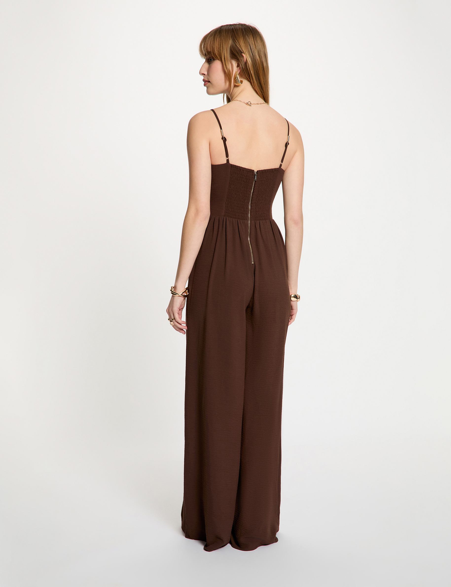 Combinaison large col v marron fonc&eacute; femme