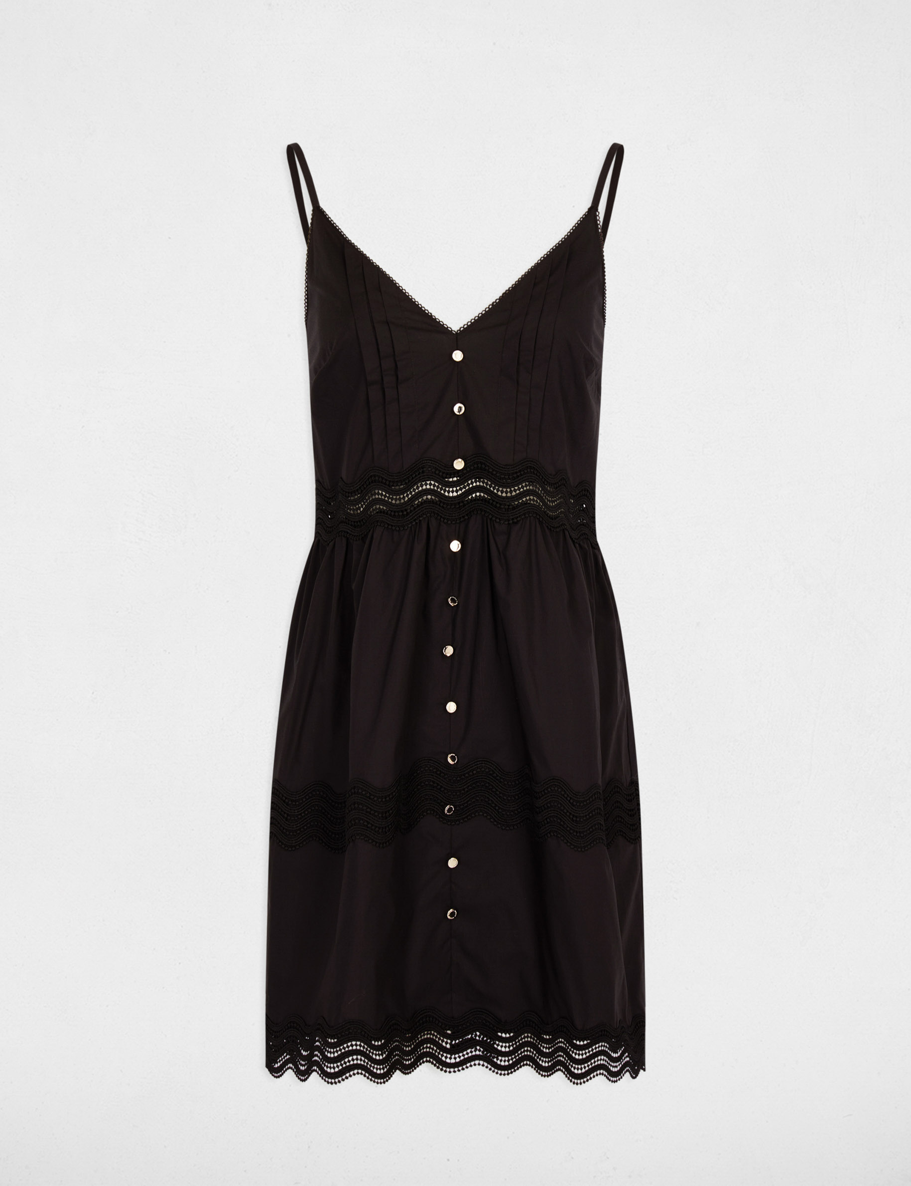 Jurk met fijne bandjes en v-hals zwart vrouw