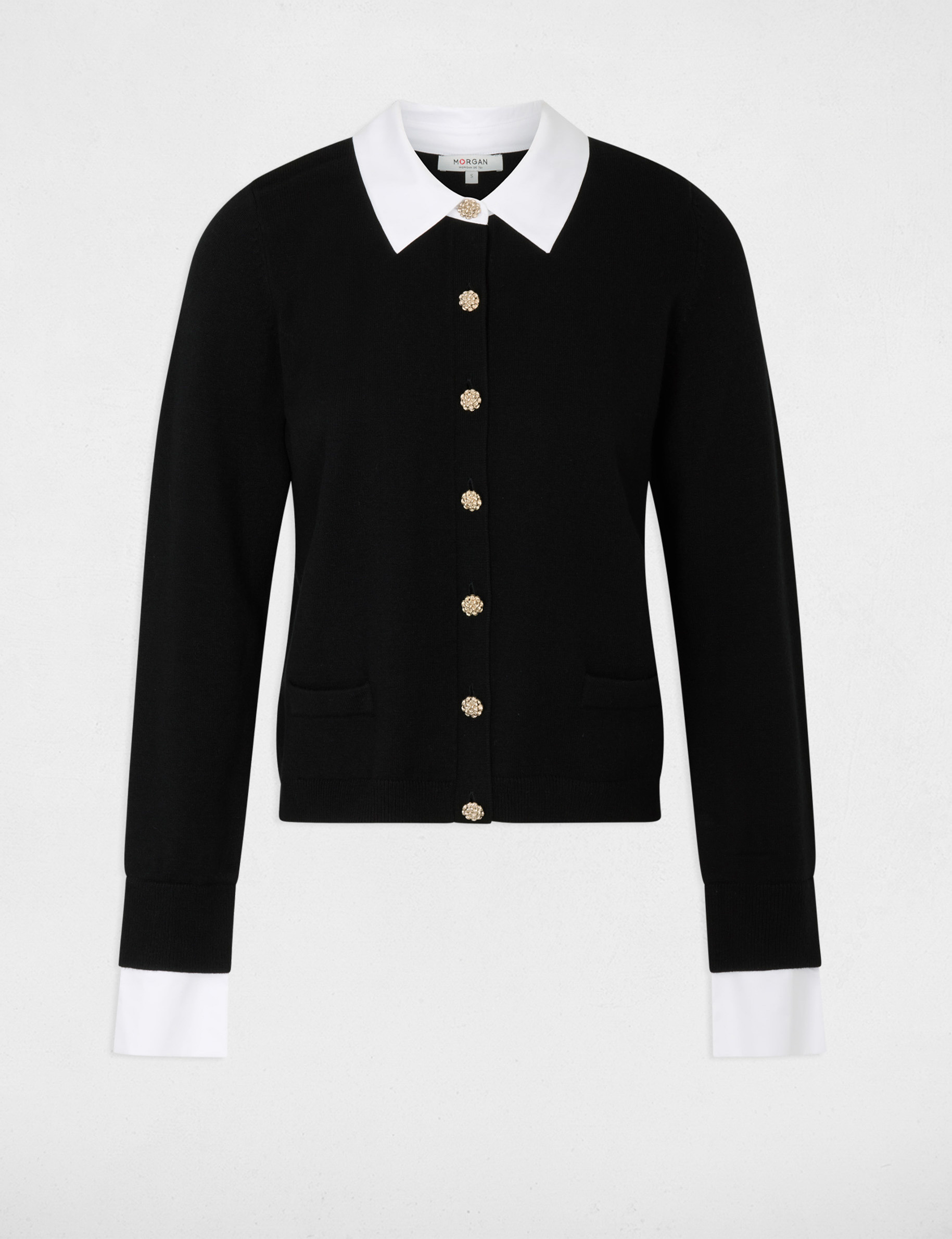 Gilet col chemise noir femme