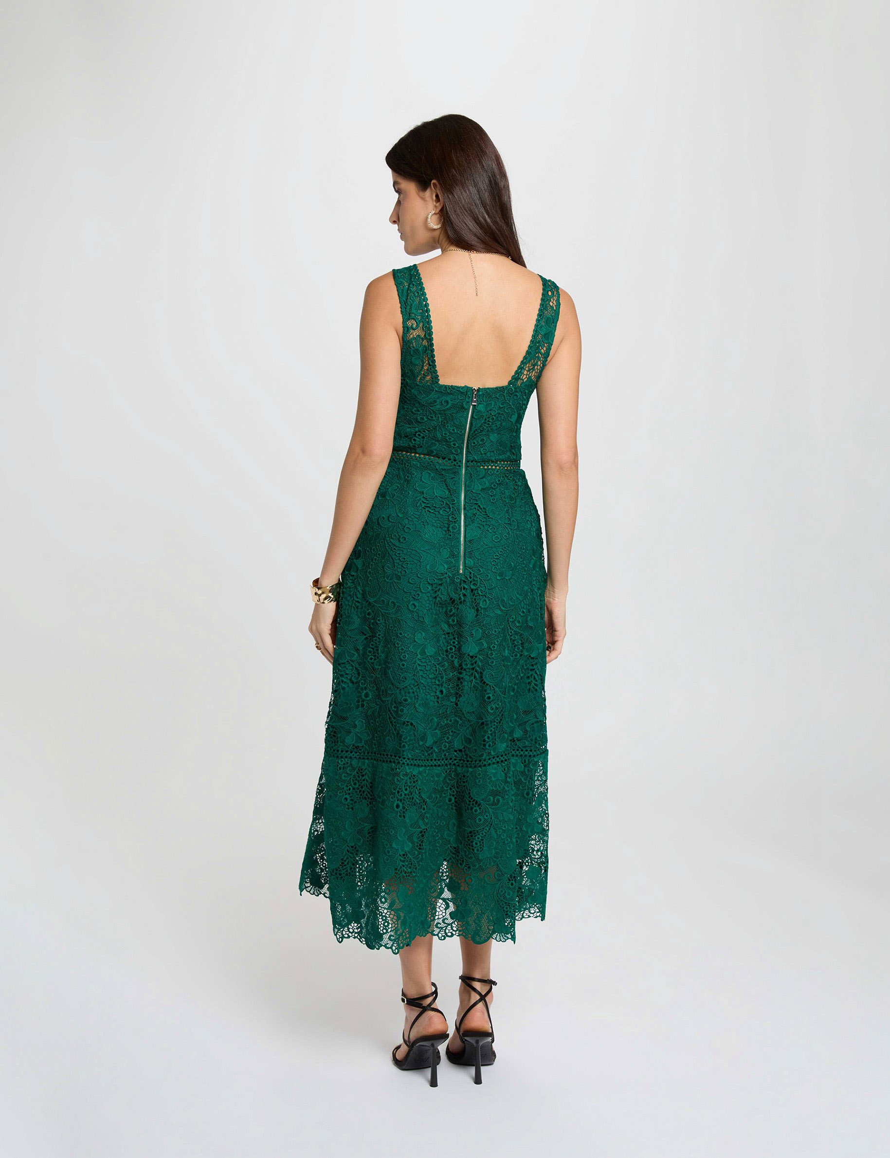 Robe longue dentelle vert femme