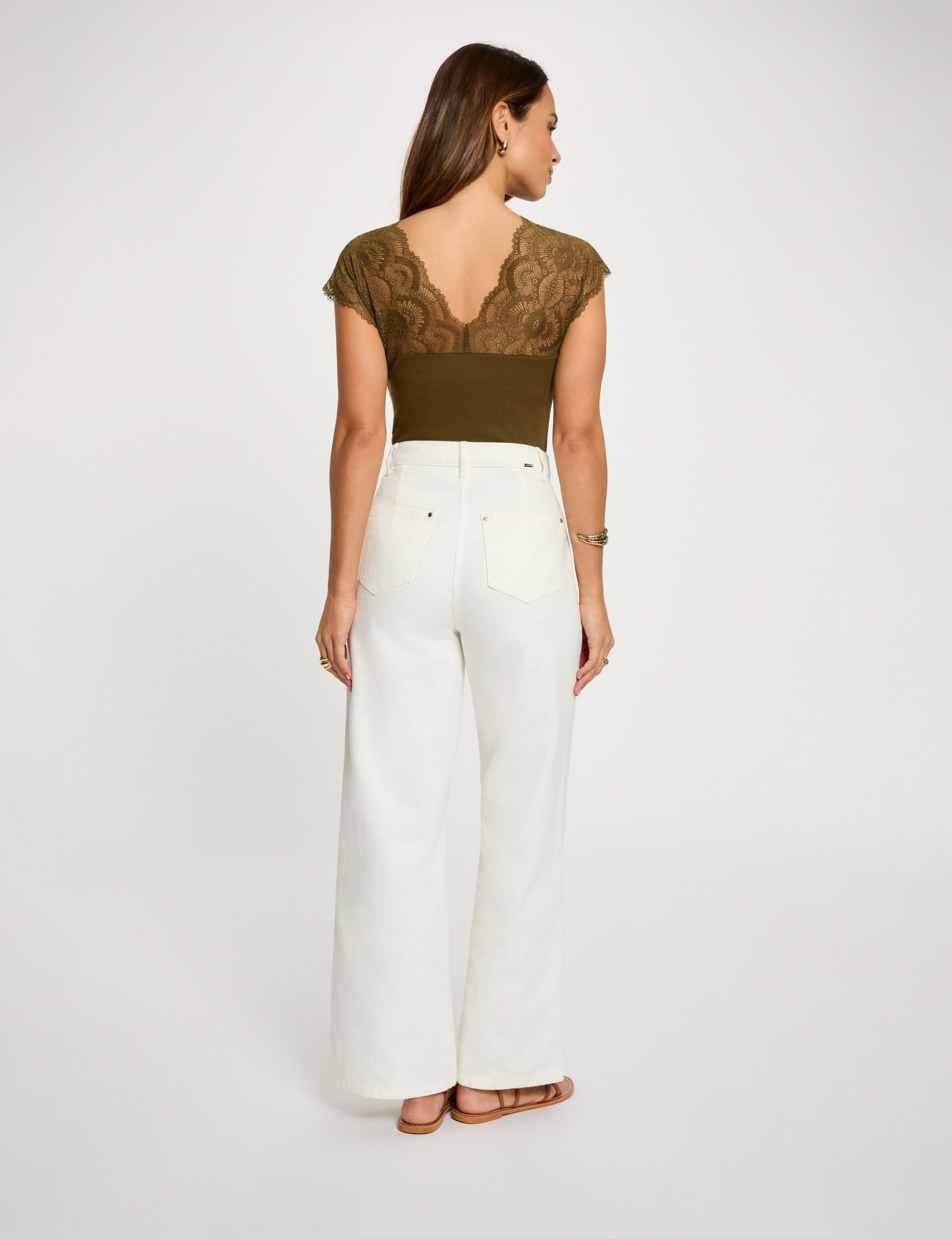 T-shirt manches courtes vert kaki femme