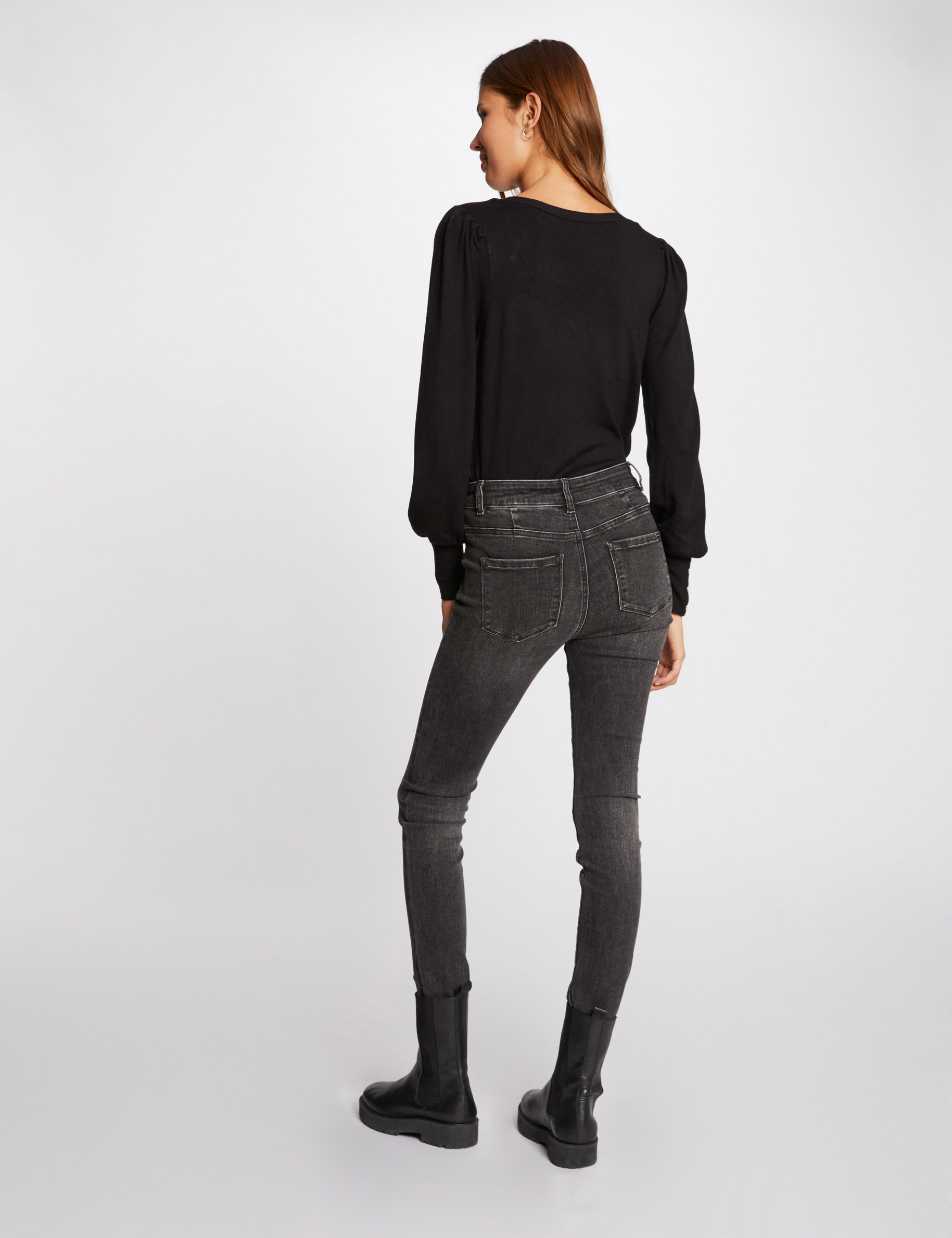 Trui met lange mouwen en V-hals zwart vrouw