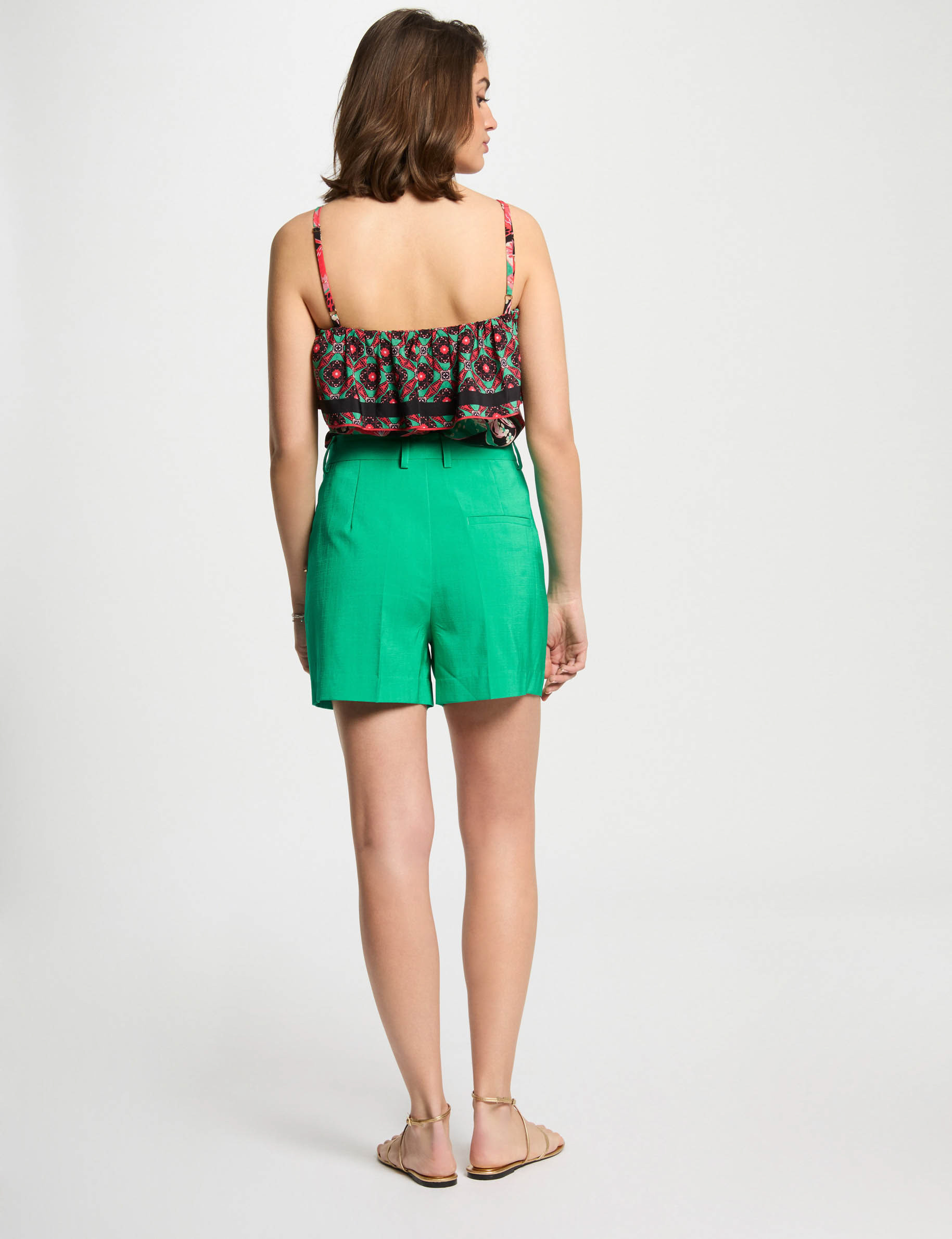top met print en ruches meerkleurig vrouw Top met print en ruches meerkleurig vrouw