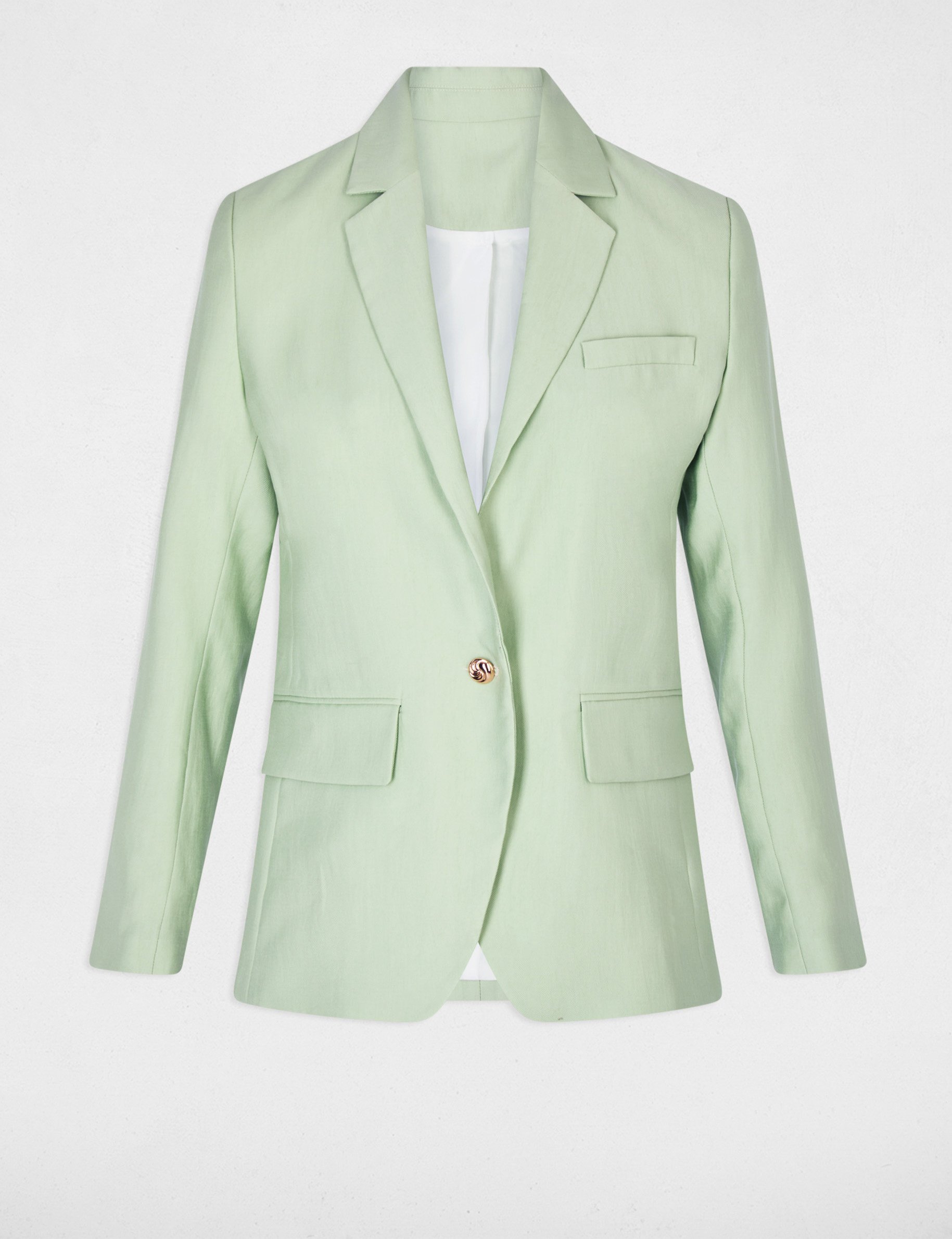 Getailleerde blazer met reverskraag pastelgroen vrouw