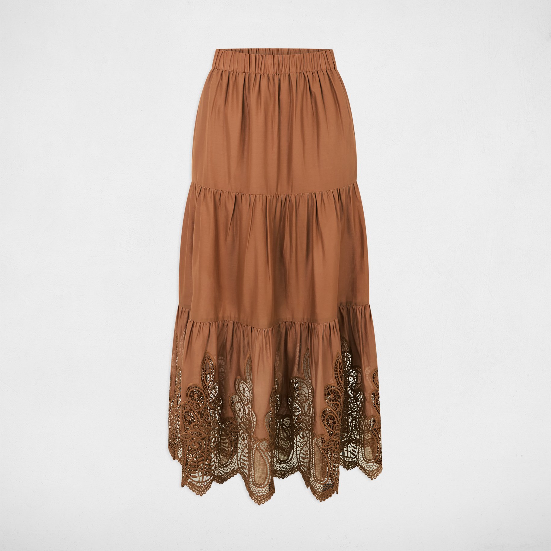 lange rok met kanten details cognacbruin vrouw Lange rok met kanten details cognacbruin vrouw