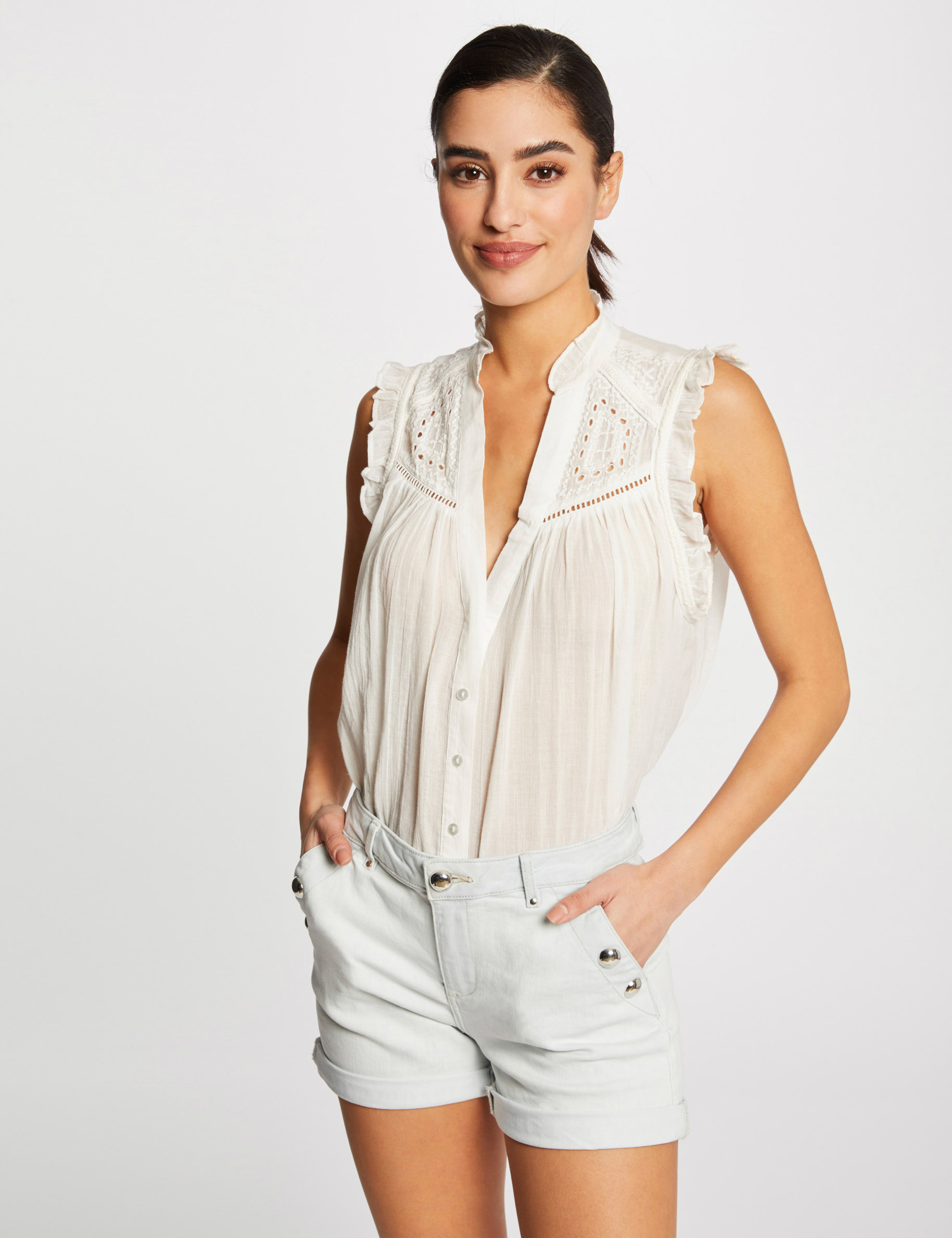 short slim en jean a pont jean bleached femme Short slim en jean à pont jean bleached femme
