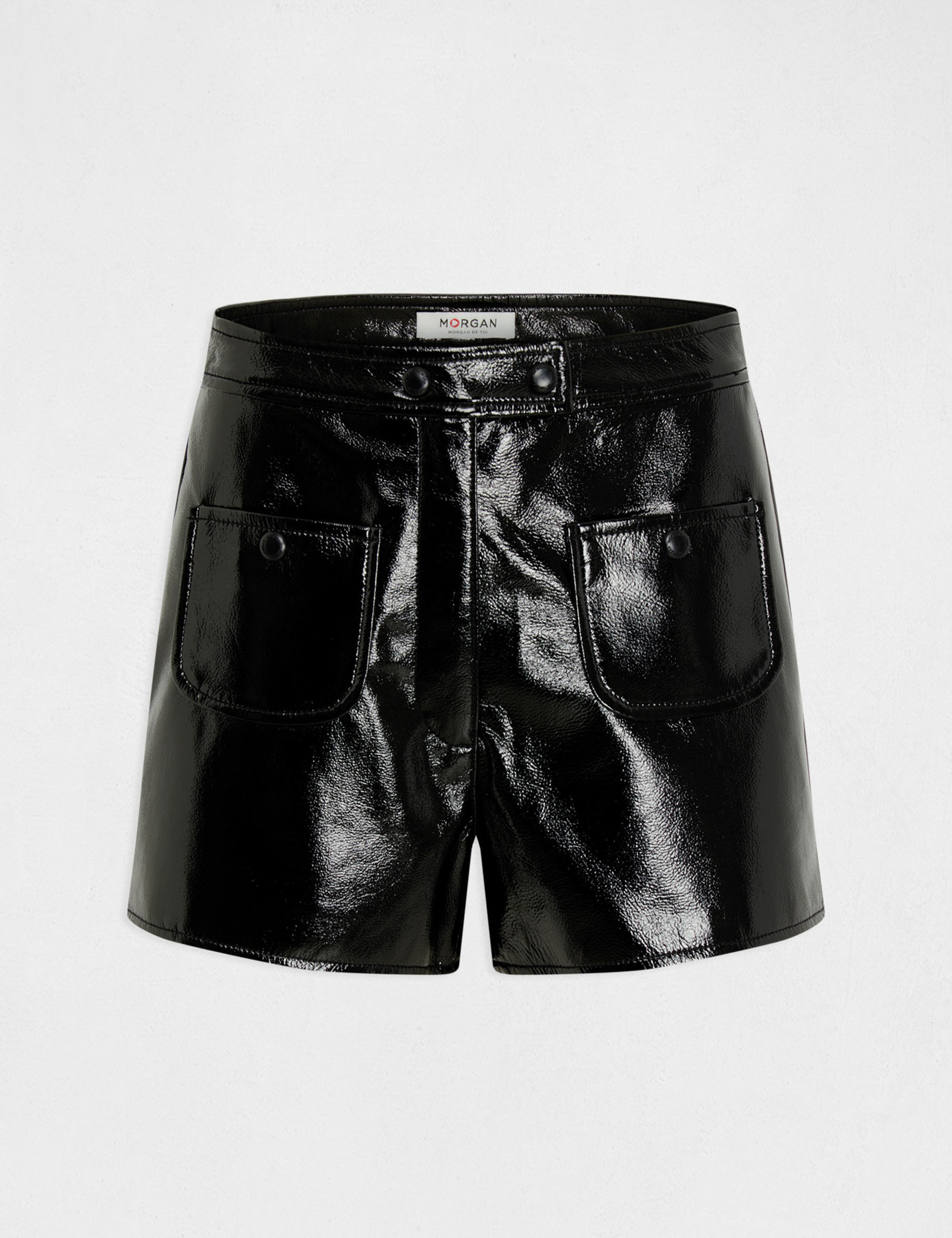 Short droit aspect vinyle noir femme
