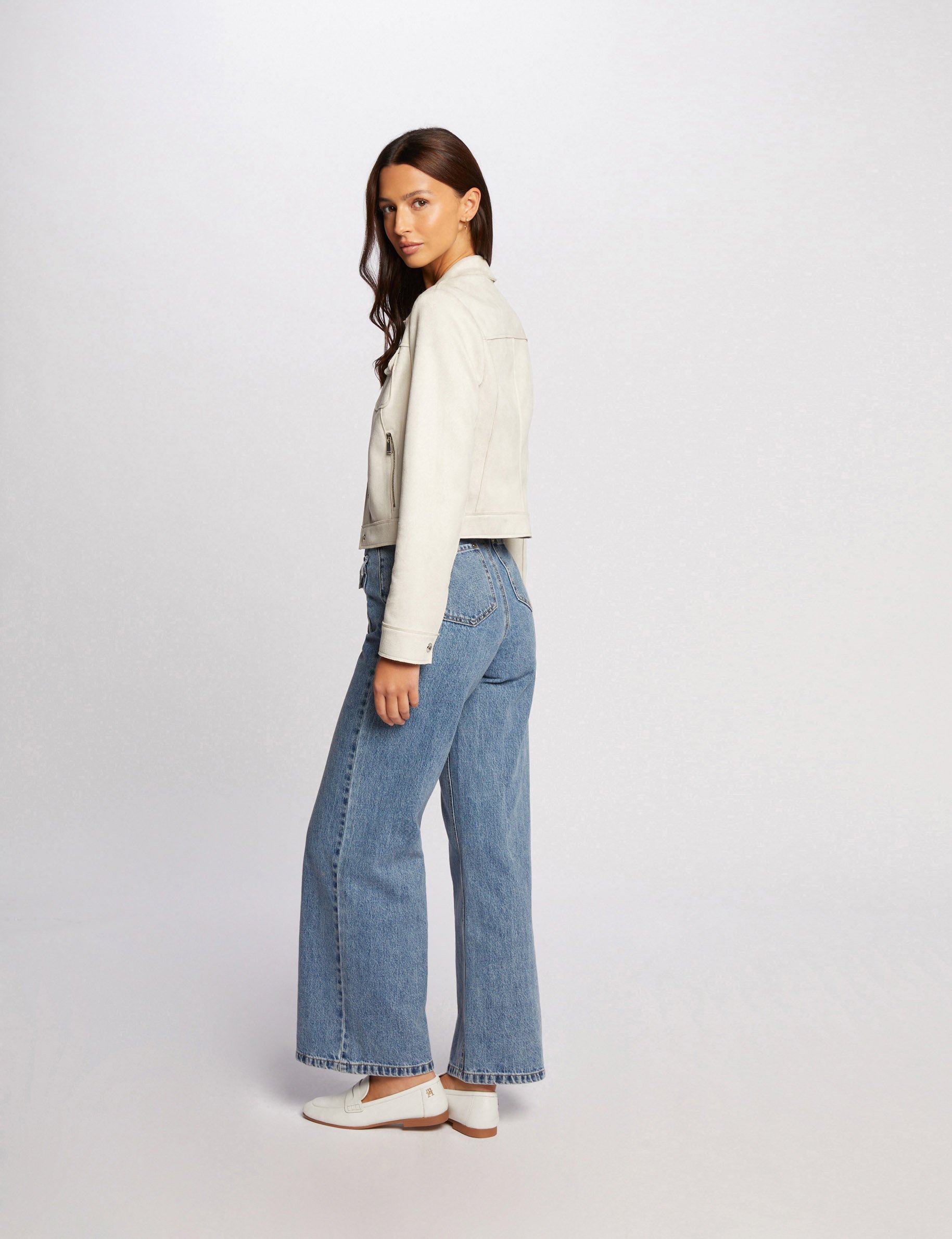 blouson suedine boutonne ecru femme Blouson suédine boutonné ecru femme