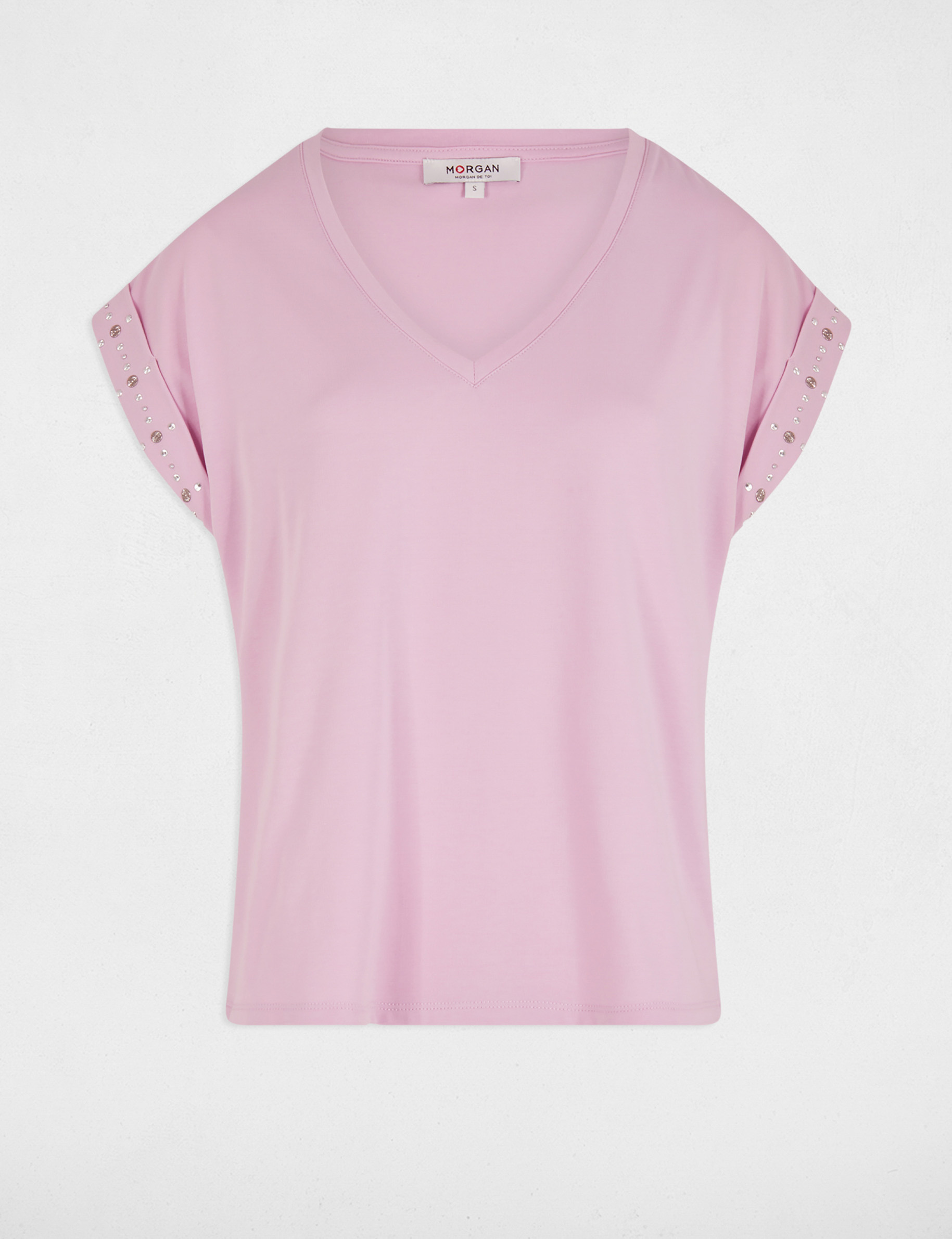 t shirt manches courtes clous rose pastel femme T-shirt manches courtes clous rose pastel femme
