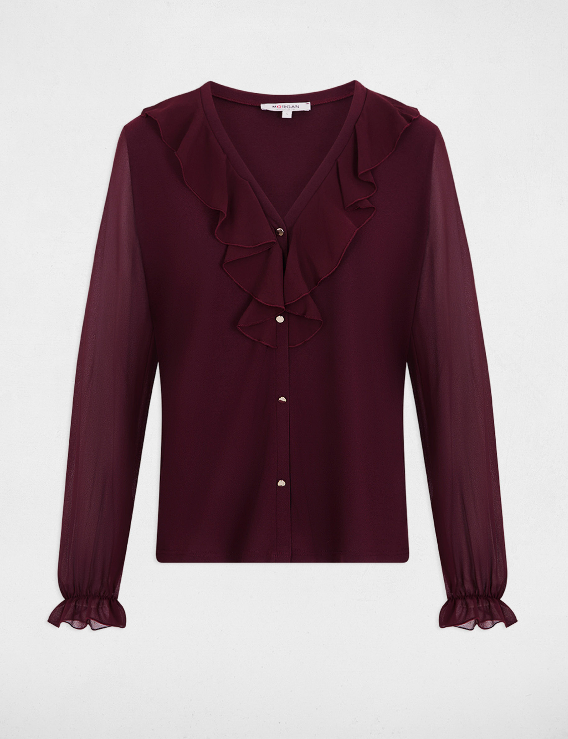 V-hals T-shirt van voile pruim vrouw