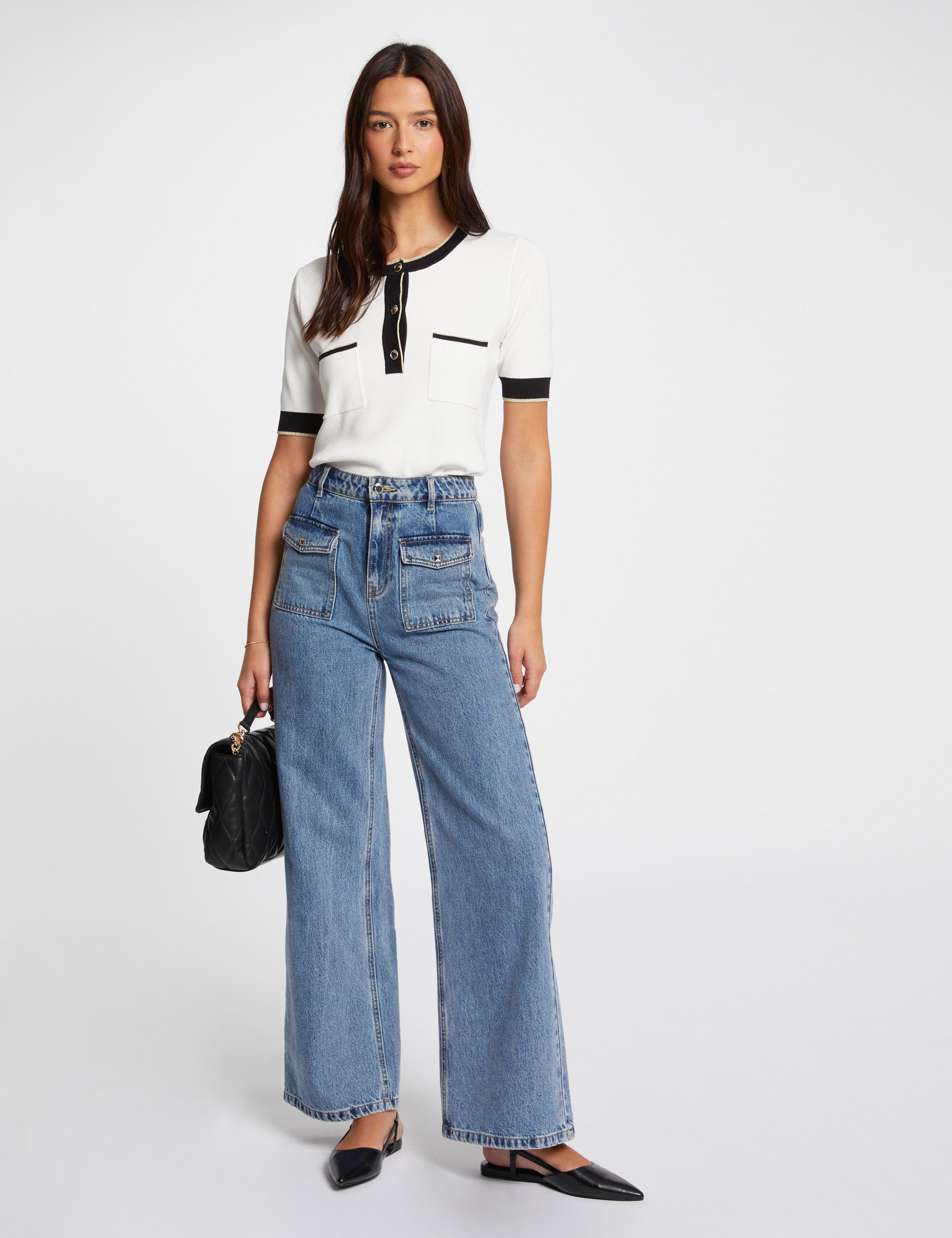 pull manches courtes 2 poches ecru femme Pull manches courtes 2 poches ecru femme