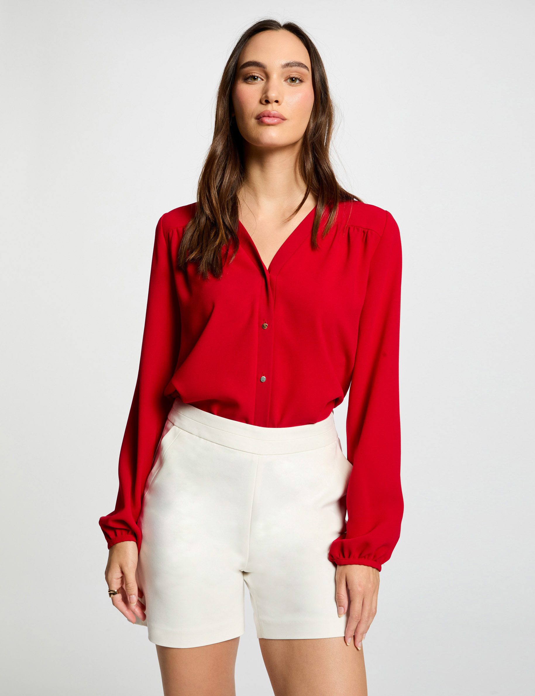 short droit taille haute a pinces ecru femme Short droit taille haute à pinces ecru femme