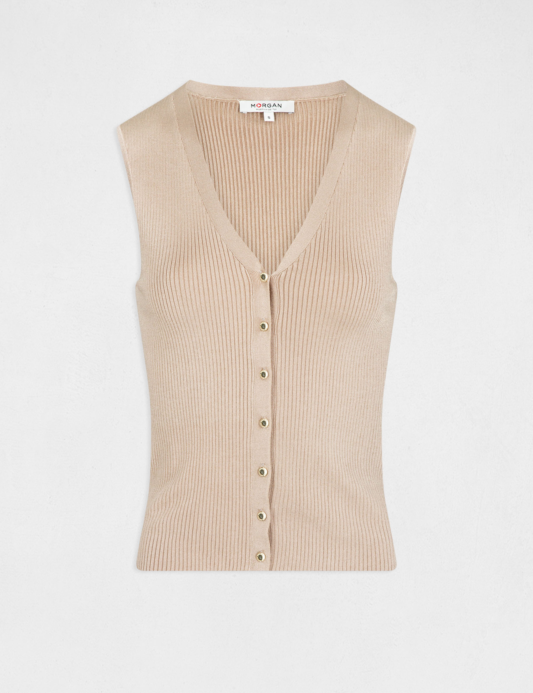 Pull débardeur en tricotage en côte mastic femme