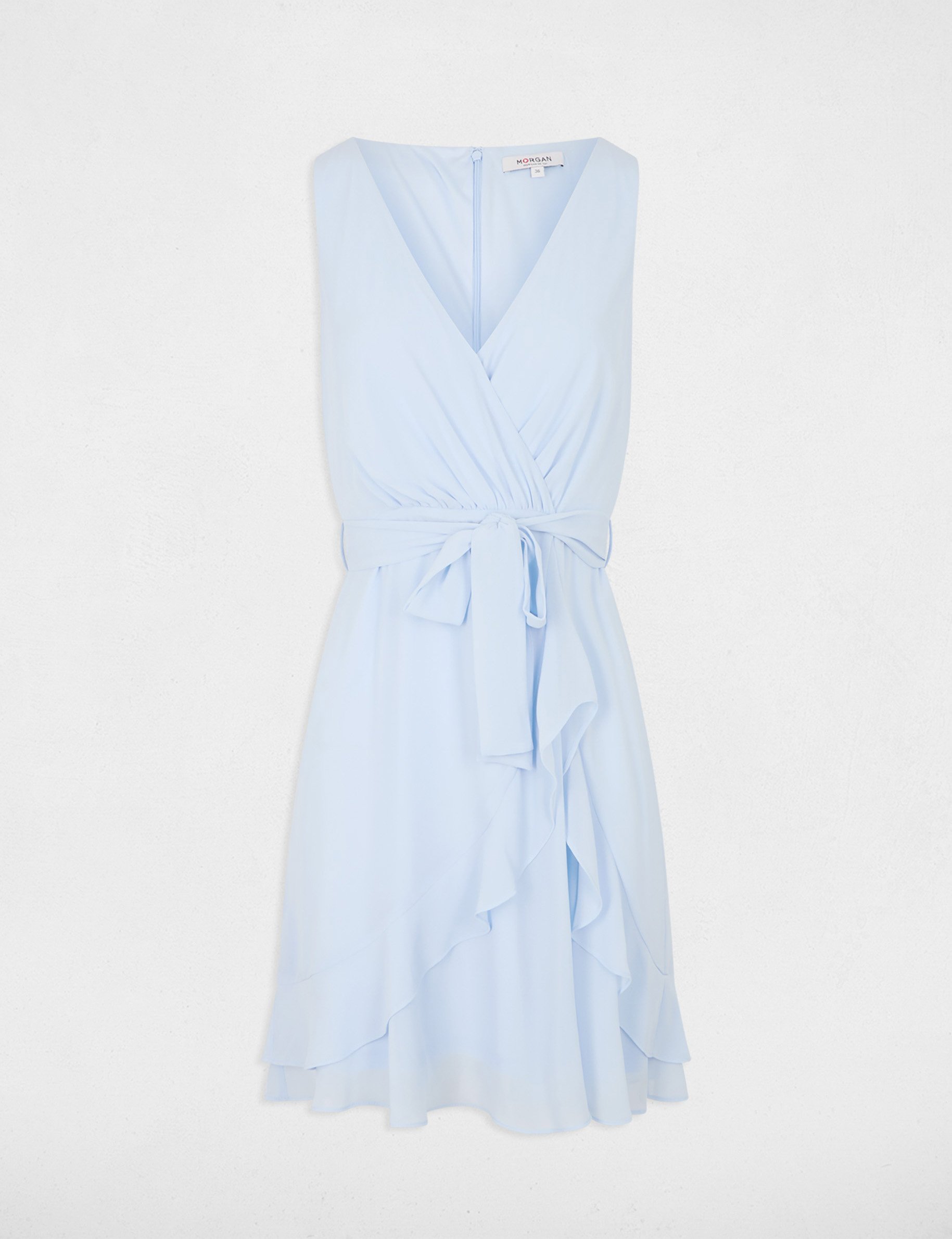Robe courte portefeuille bleu ciel femme